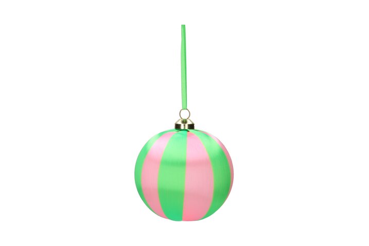 Chinois, christmas ball, 8cm, stripes, pink/green
