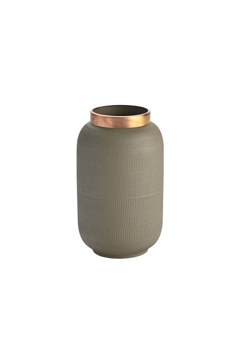 Saigon, Vase mit Metallring und Struktur, S(H23cm), matt, olive/antik