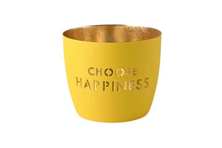 Madras, Windlicht, M, Motiv: Choose happiness, gelb/gold