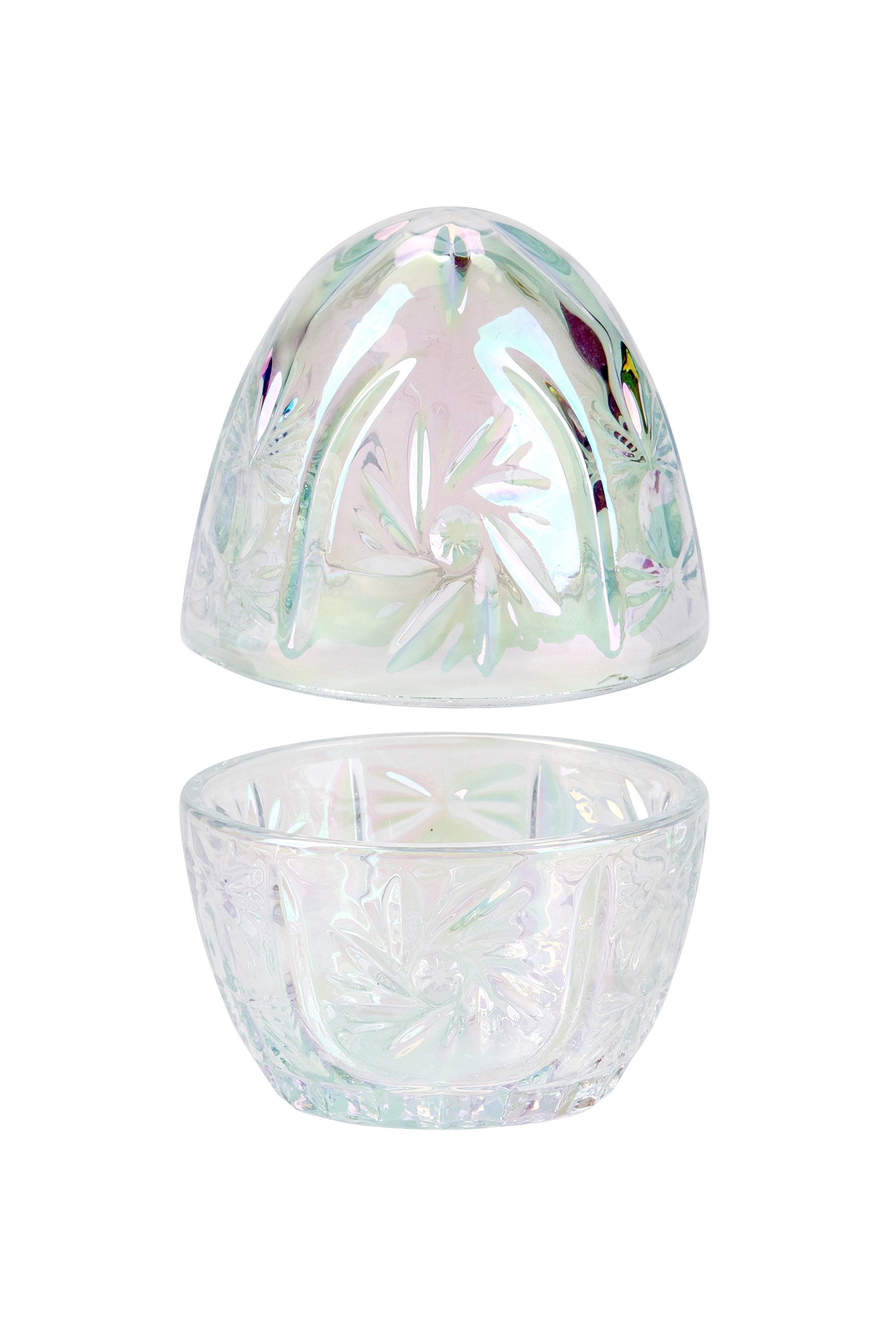 Pearl, glass egg, w. pattern, clear, sprayed