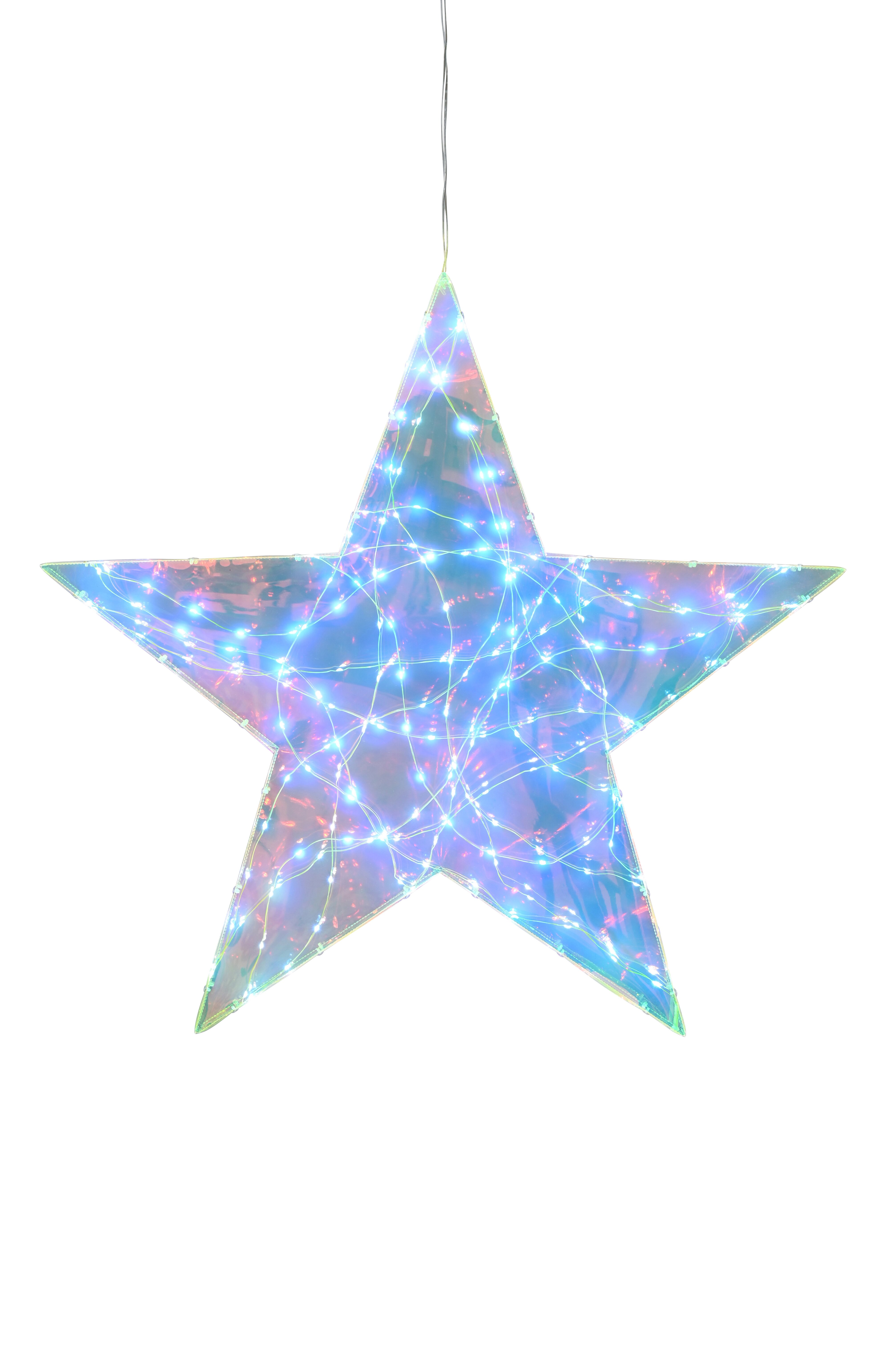 Glow, star w. led, L, iridescent