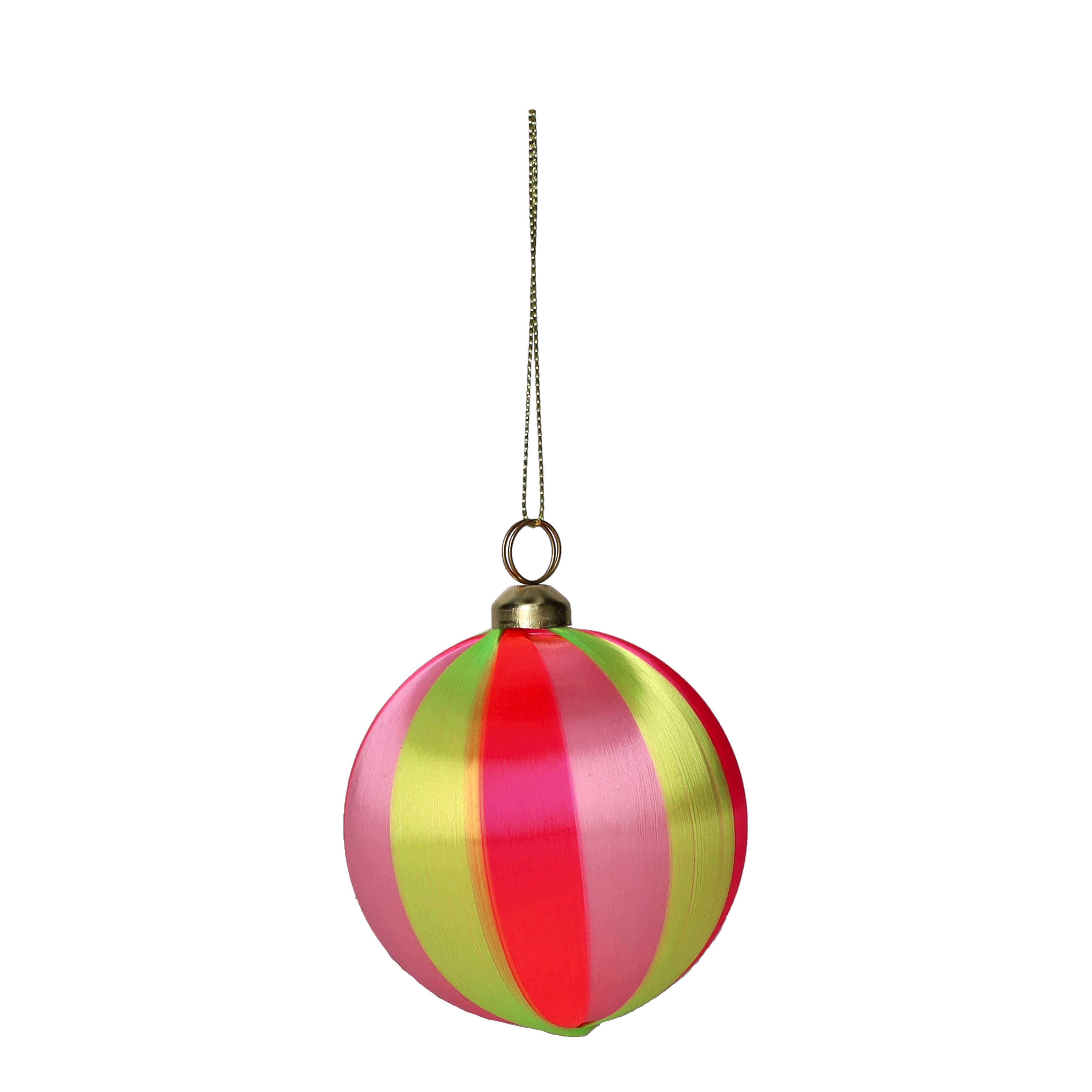 Chinois, Weihnachtskugel, 8cm, Streifen, neon grün/rosa/neon pink