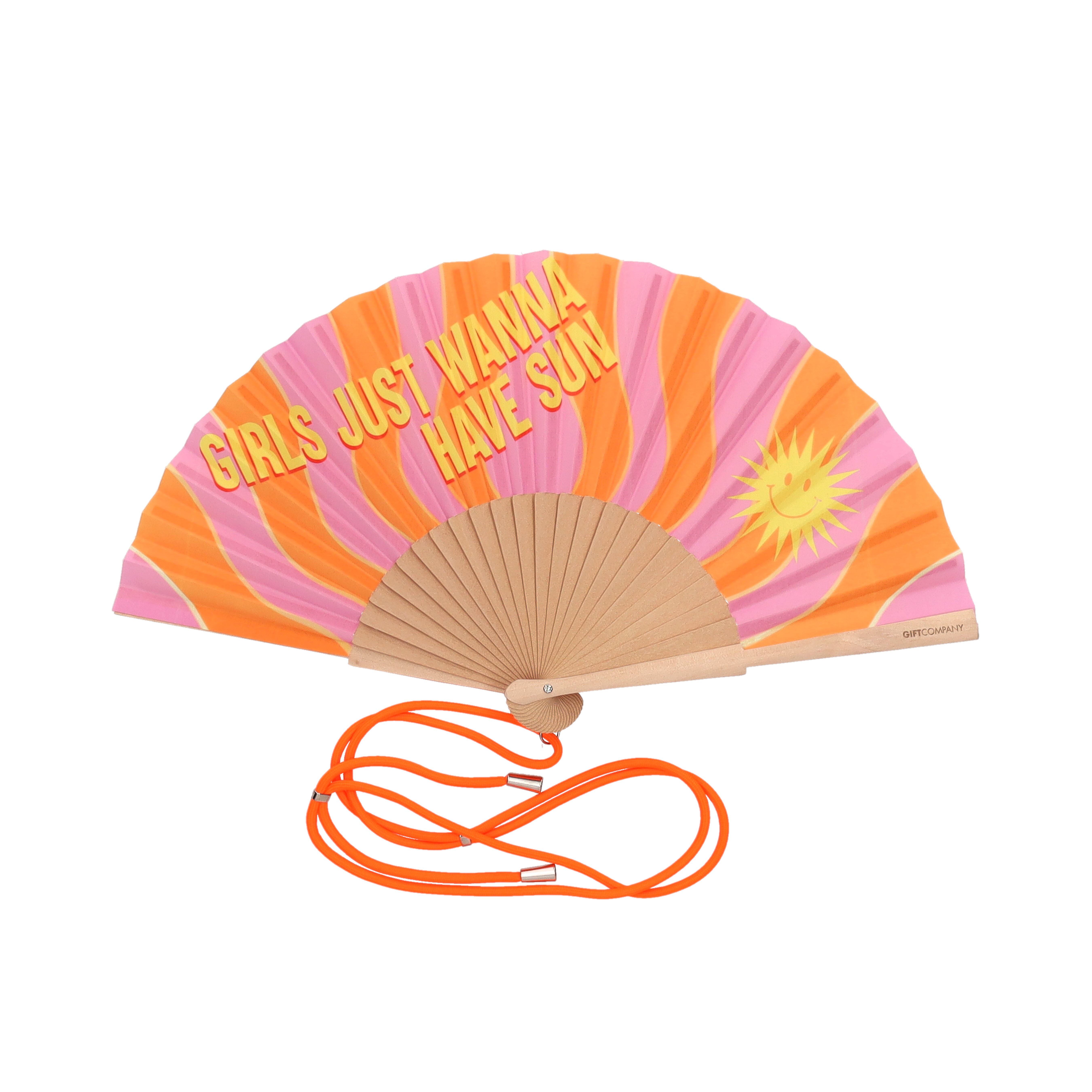 Fififan, Fächer, 23cm, Motiv:  Girls just wanna have, orange/ rosa