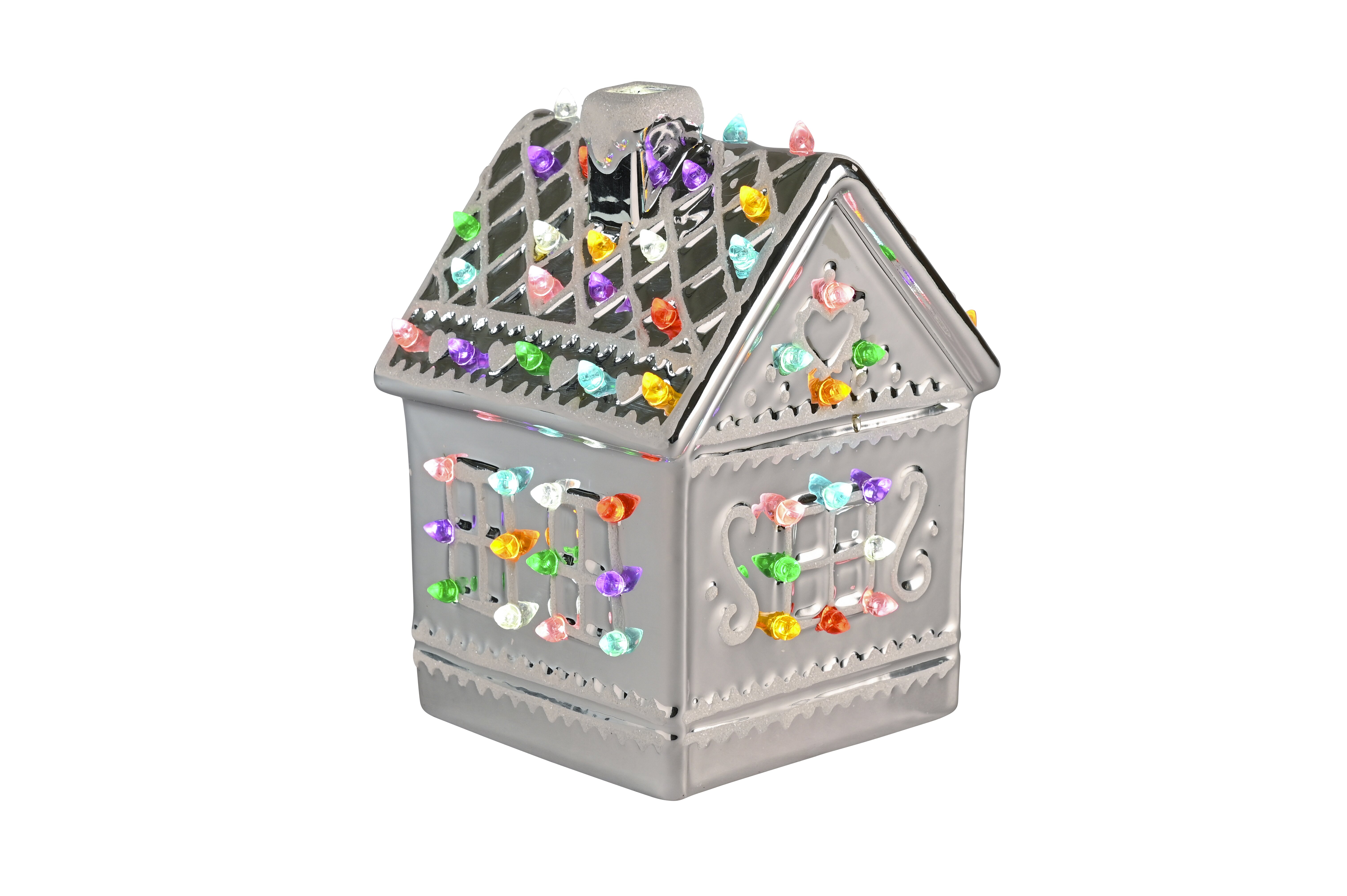 Luce, Lebkuchenhaus mit LED, Porzellan, silber