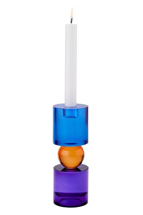 Sari, Kristallglas,  Kerzen-/Teelichthalter M(H21,5cm), rund, blau/orange/lila, gs