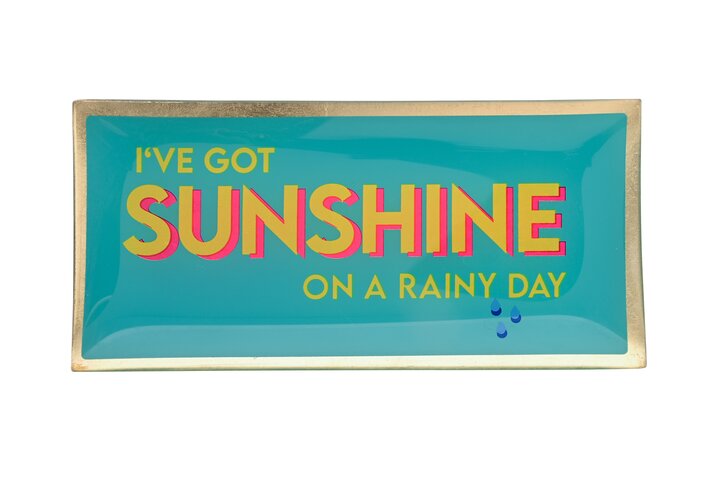 Love Plates, Glasteller L, Motiv: I´ve got sunshine on a rainy day, türkis