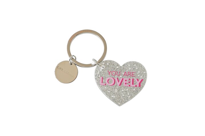 Key club by GC, heart, You are lovely, glitter, keyring, silver