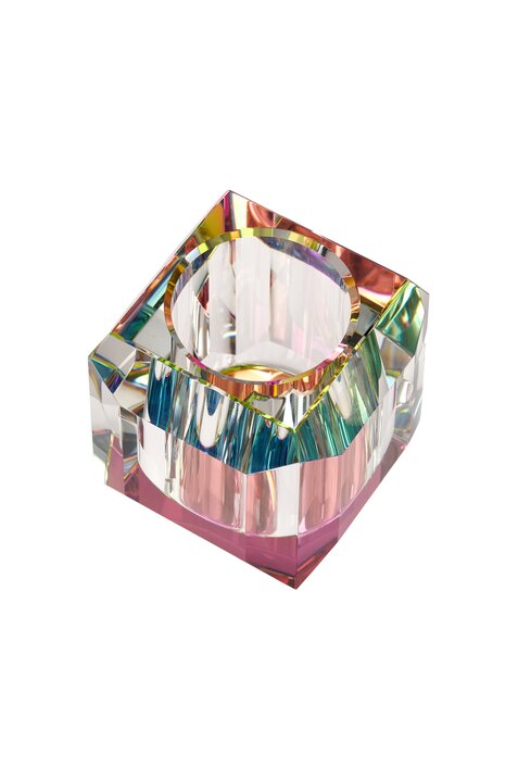 Dioptrics, crystal glass votive, square, rainbow, clear