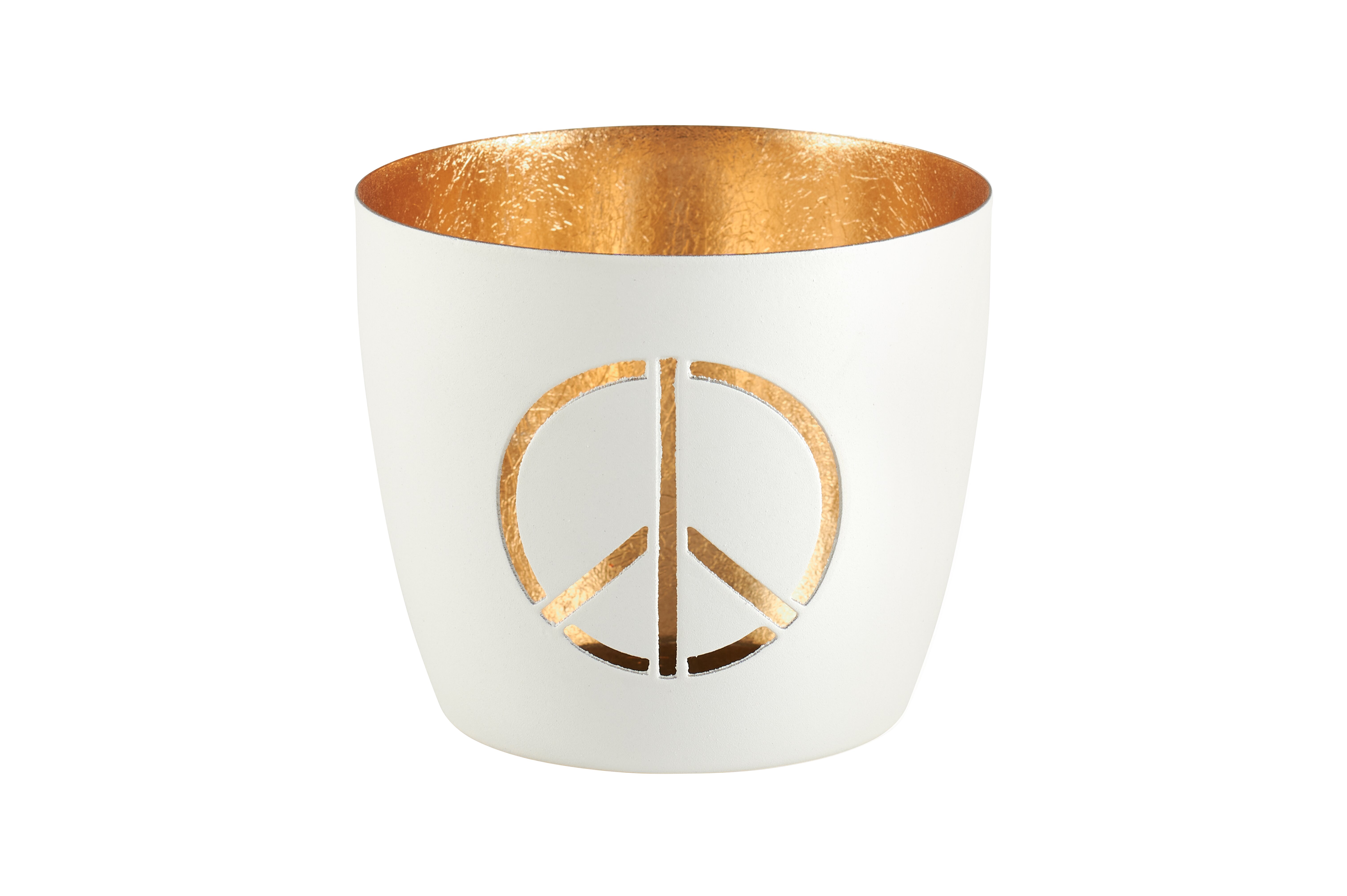 Madras, Windlicht, M, Motiv: Peace, weiß/gold