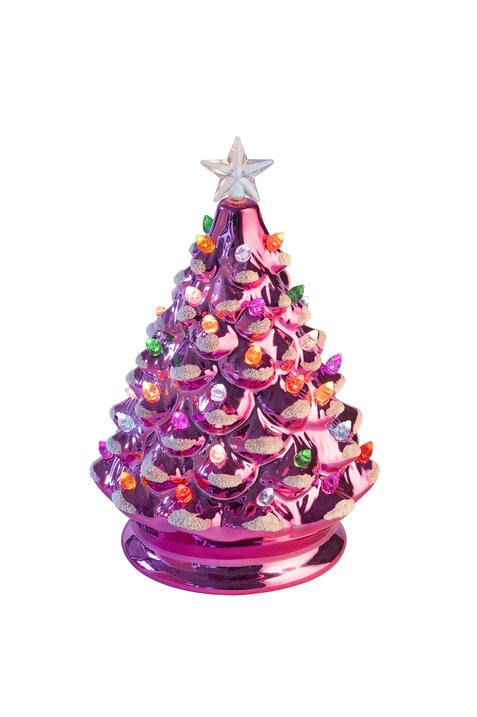 Luce, xmas tree with led, M(h20,5cm), porcelain, pink