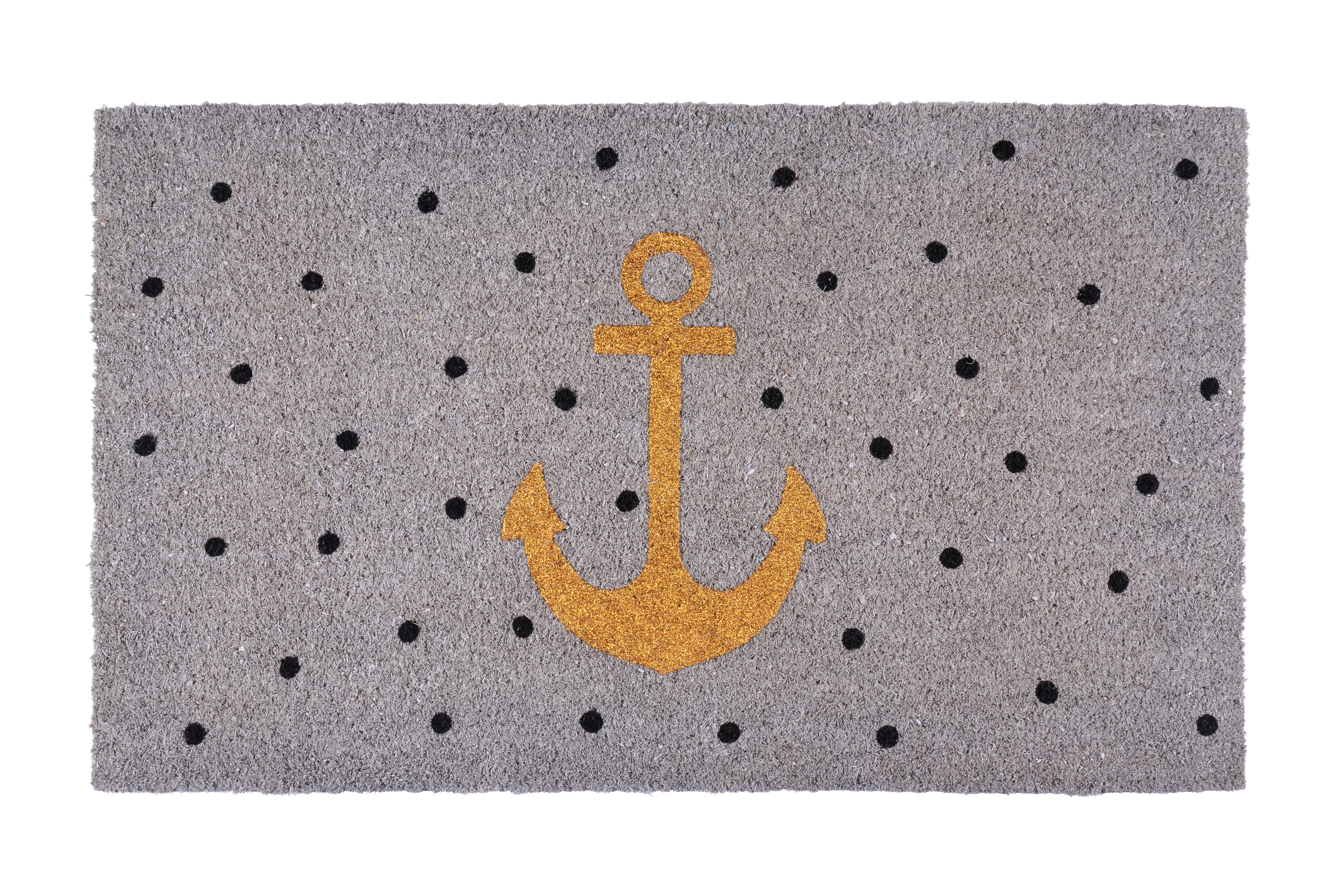 doormat, anchor and dots, grey/black/gold
