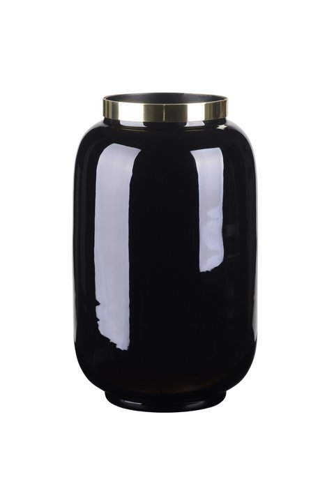 Saigon, Vase mit Metallring, S(H23cm), schwarz/gold