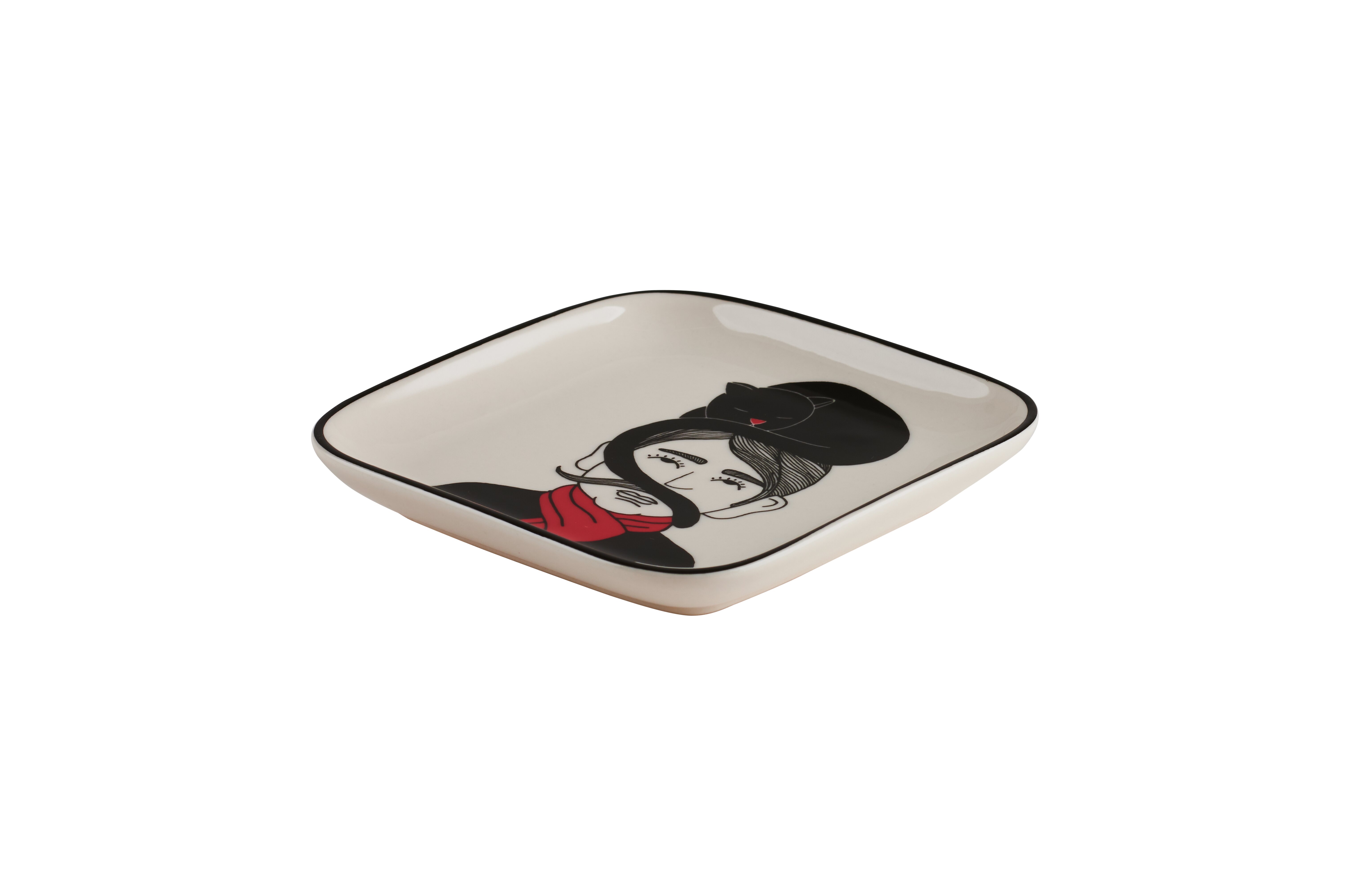 Love Plates, Deko-Teller S, Porzellan, Mann mit Katze, weiß