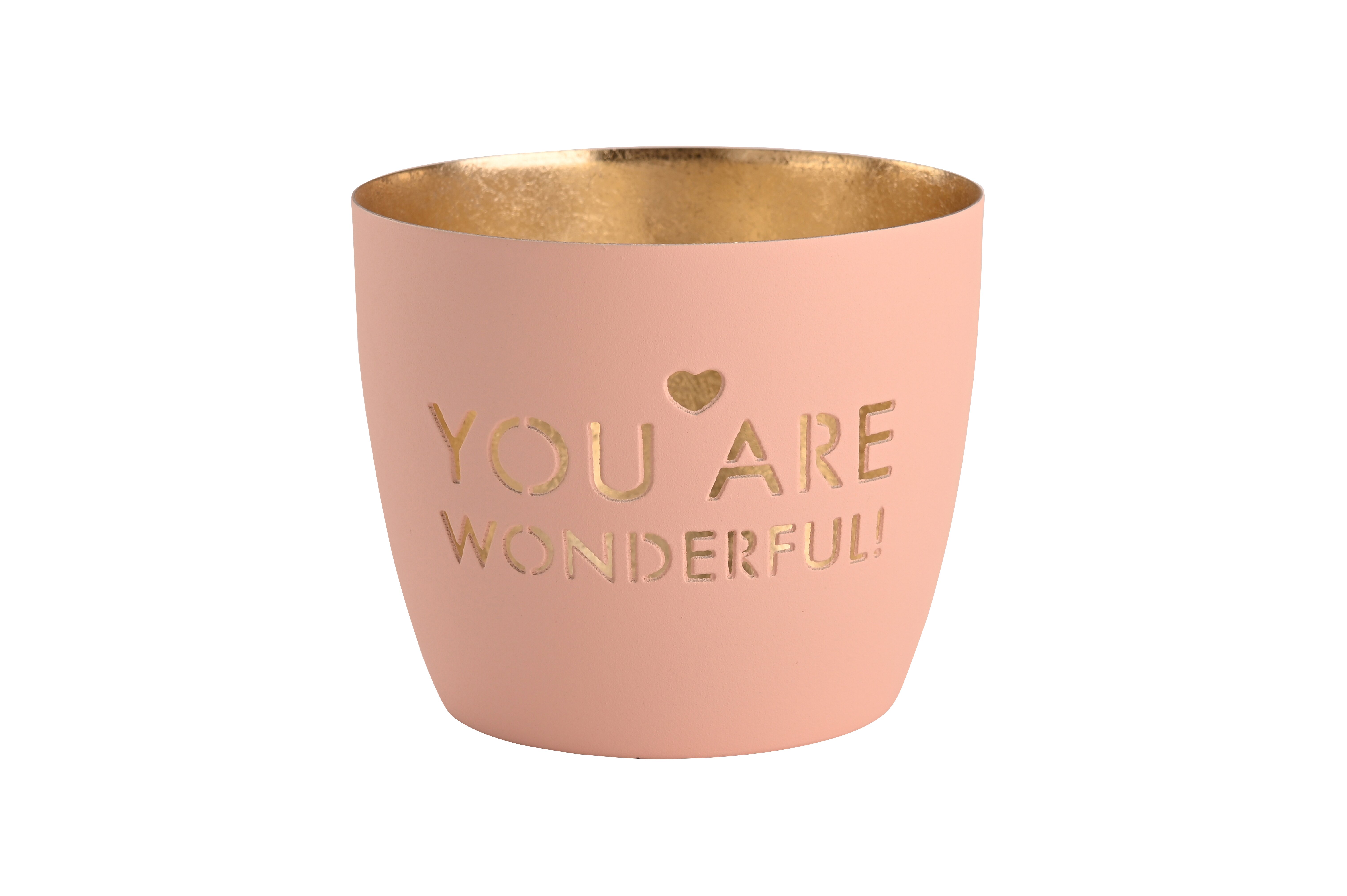 Madras, Windlicht, M, Motiv: You are wonderful!, pastellrosa/ gold
