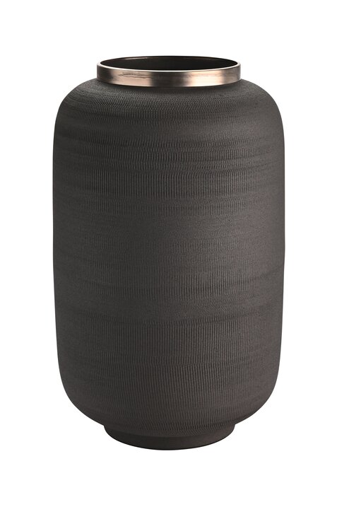 Saigon, Vase mit Metallring und Struktur, L(H40cm), matt, schwarz/antik