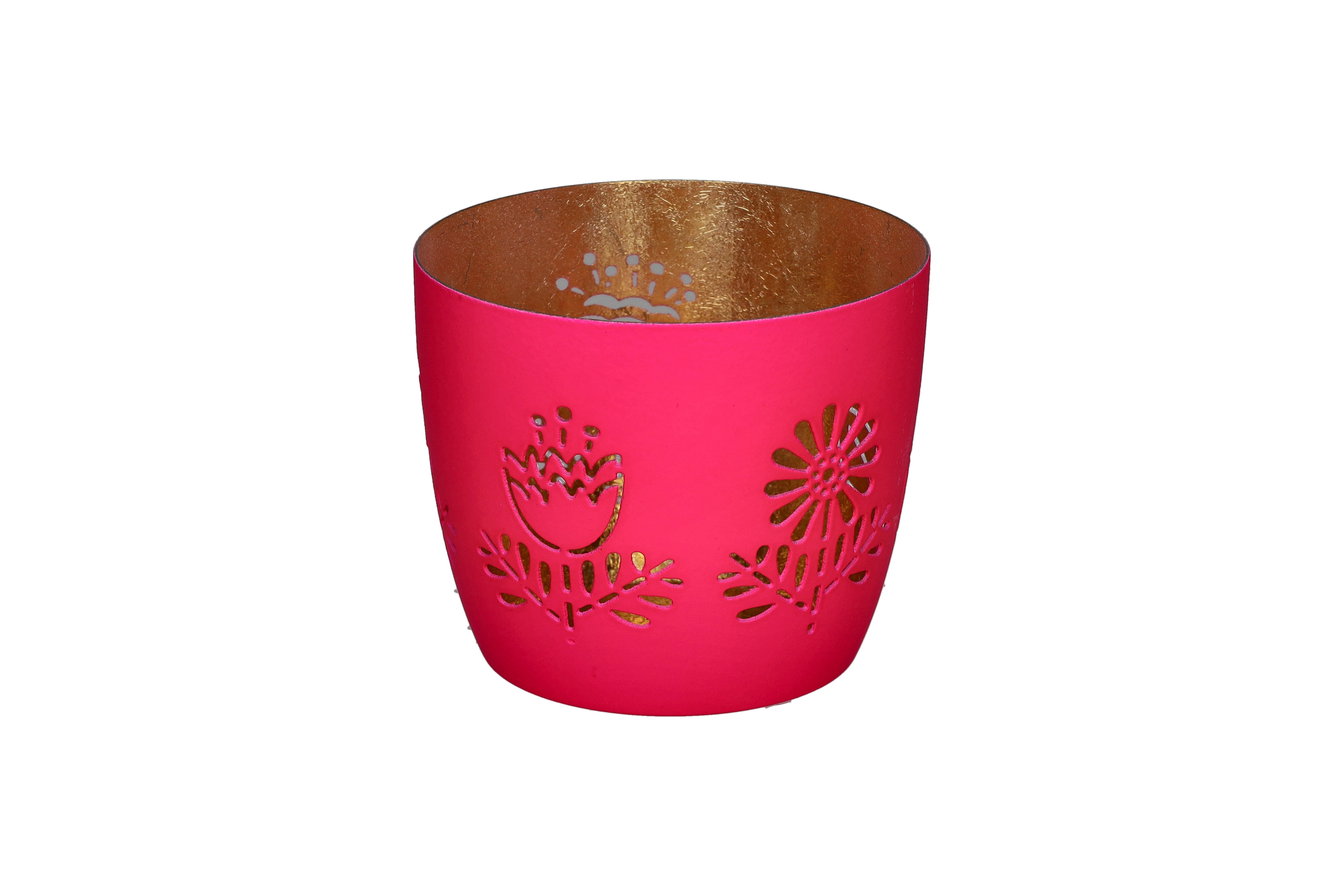 Madras, Windlicht, M, Motiv: Blumen, hot pink/ gold