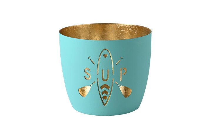 Madras, Windlicht, M, Motiv: SUP, türkis/gold