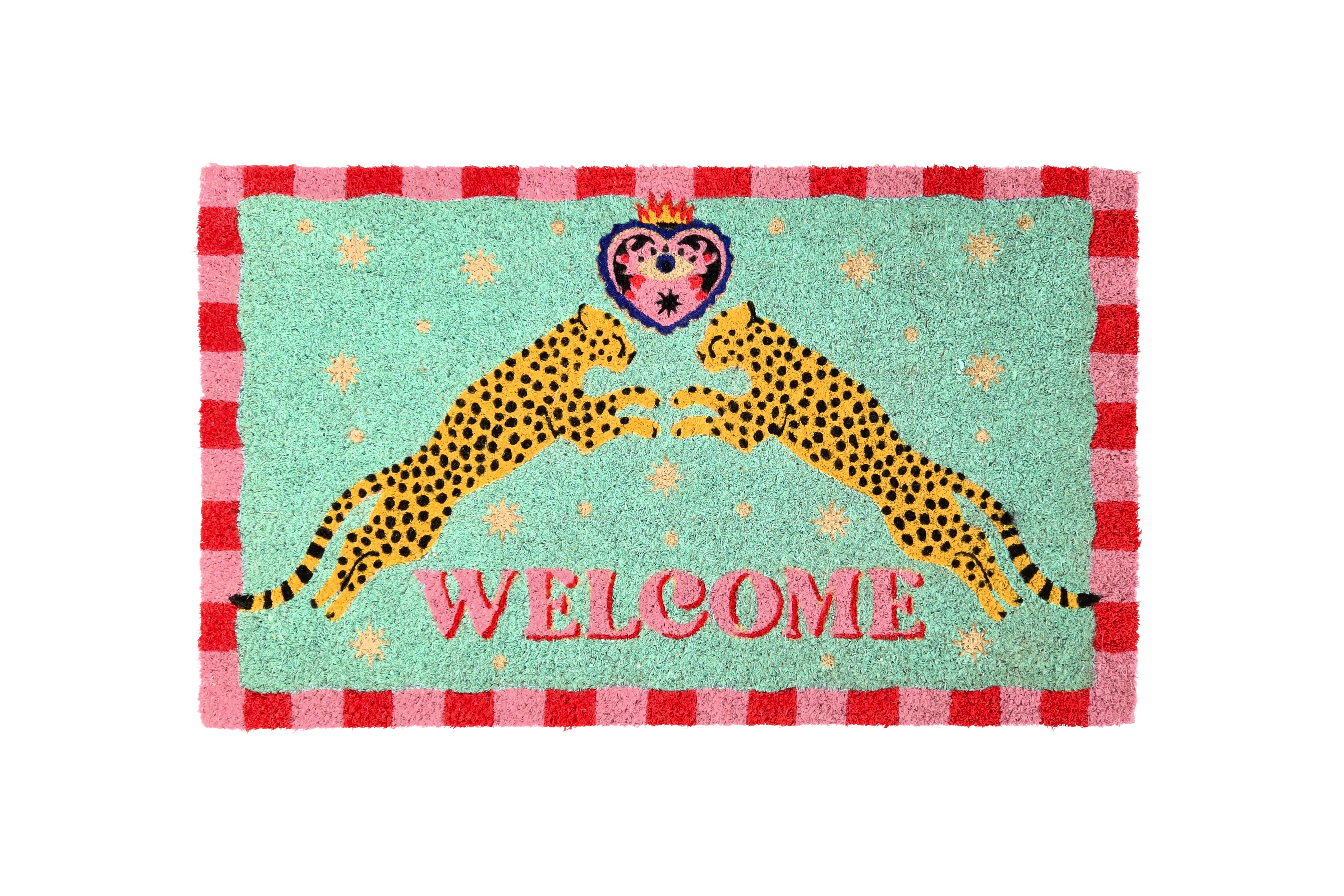 Fussmatte, Motiv: Leoparden Welcome, türkis