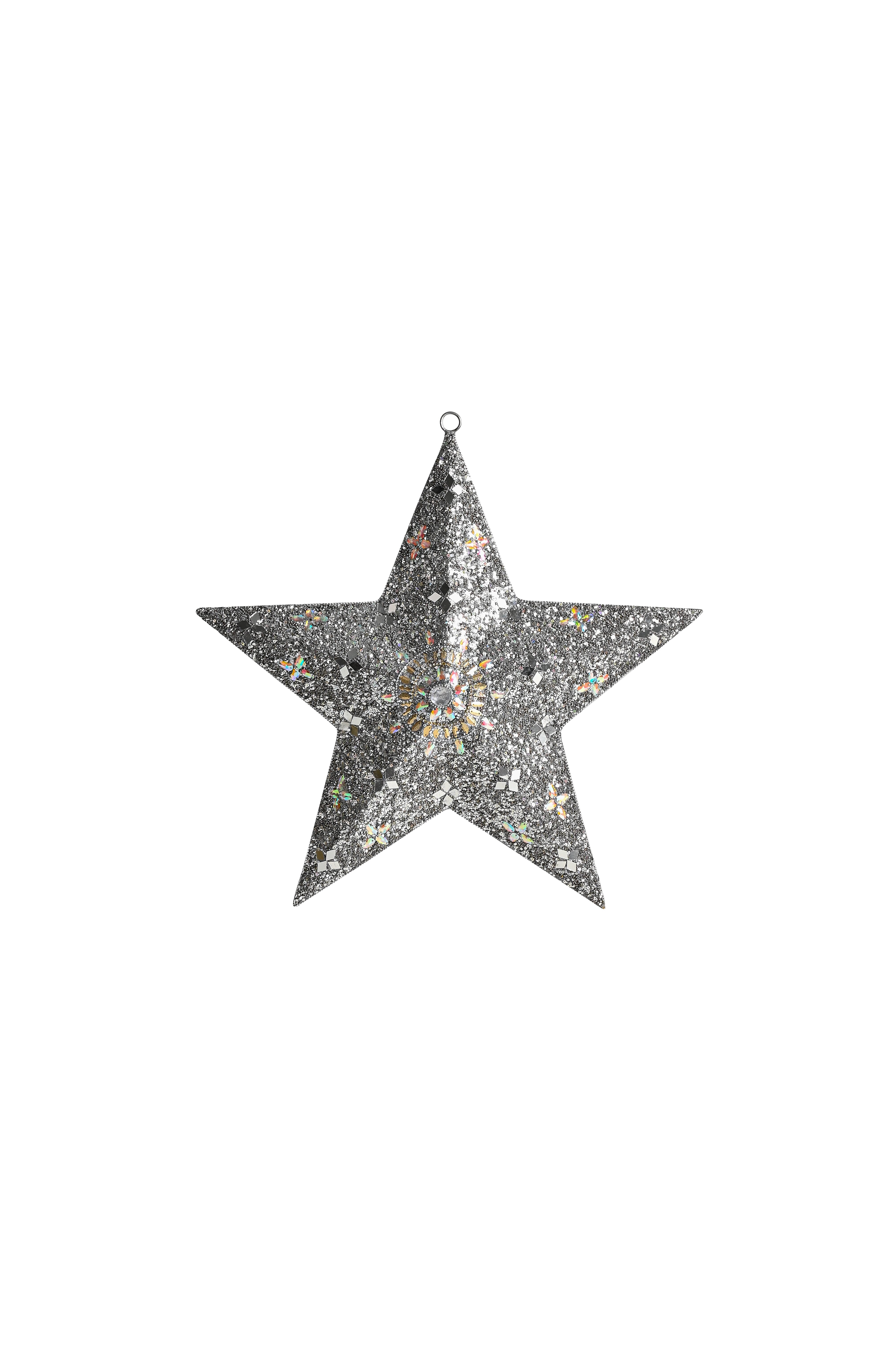 Opium, hanger, star, L, stones, sequins, silber