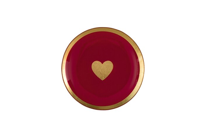 Love Plates, Glasteller M, Herz, rund, Goldrand, pink