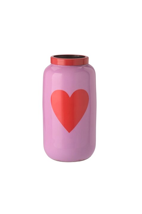 Saigon, Vase mit Metallring, XXS(H12cm), Motiv: Herz, pink lavender/rot