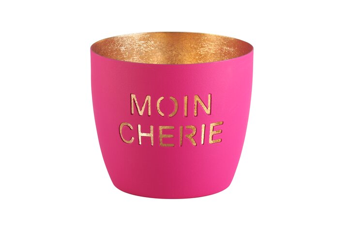 Madras, Windlicht, M, Motiv: Moin Cherie, neon purple/gold