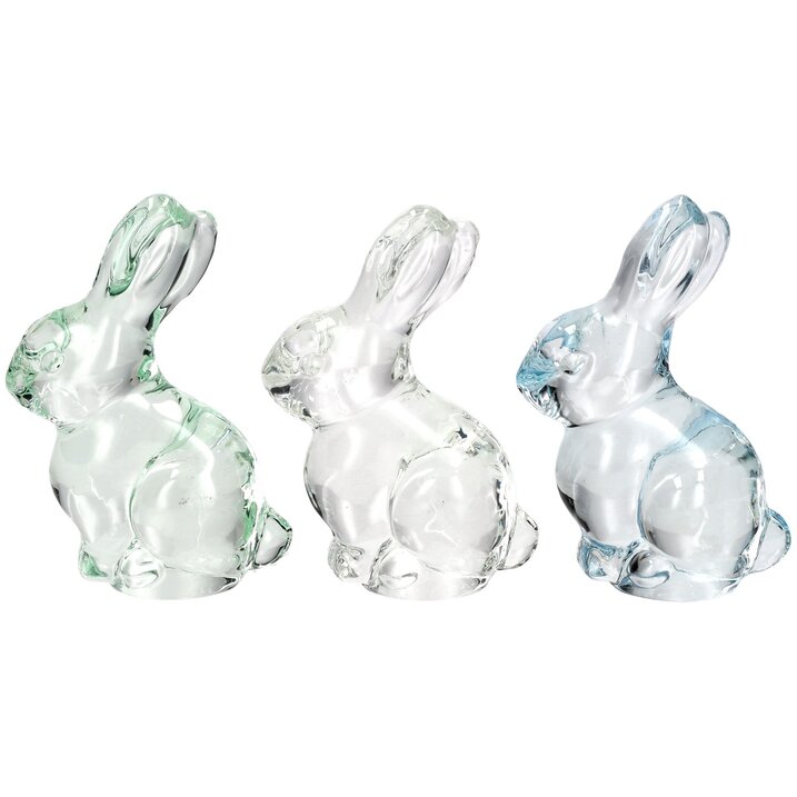 Honey Bunny, bunny, assorted of 3pcs., clear/light blue/light green, sprayed