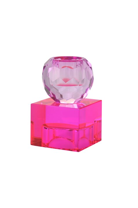 Sari, Kristallglas, Kerzenhalter/Teelichthalter, Kugel/Cube, helllila/pink, gs