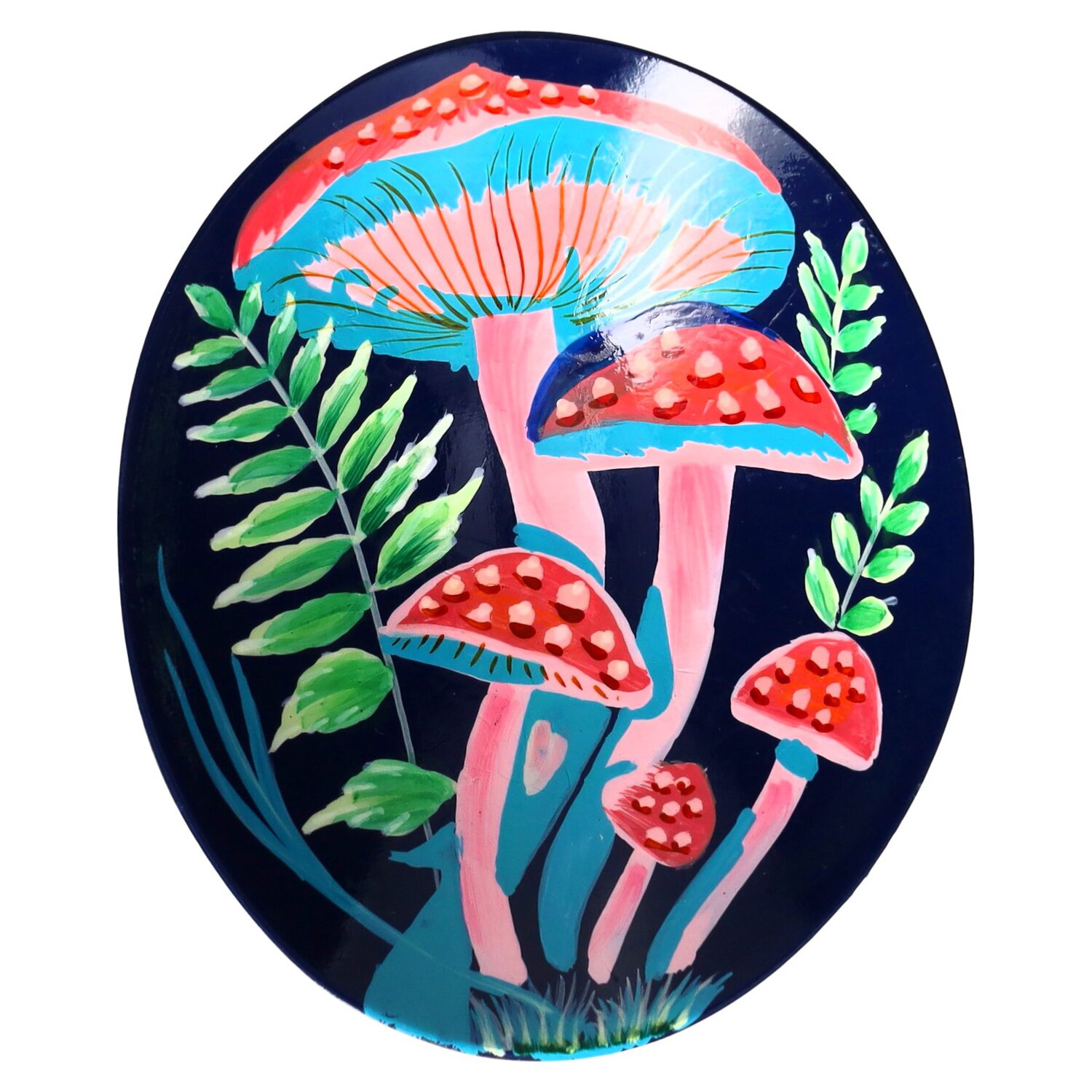Love Plates, Dekoteller, Mangoholz, Motiv: Pilze, oval, tief, mehrfarbig