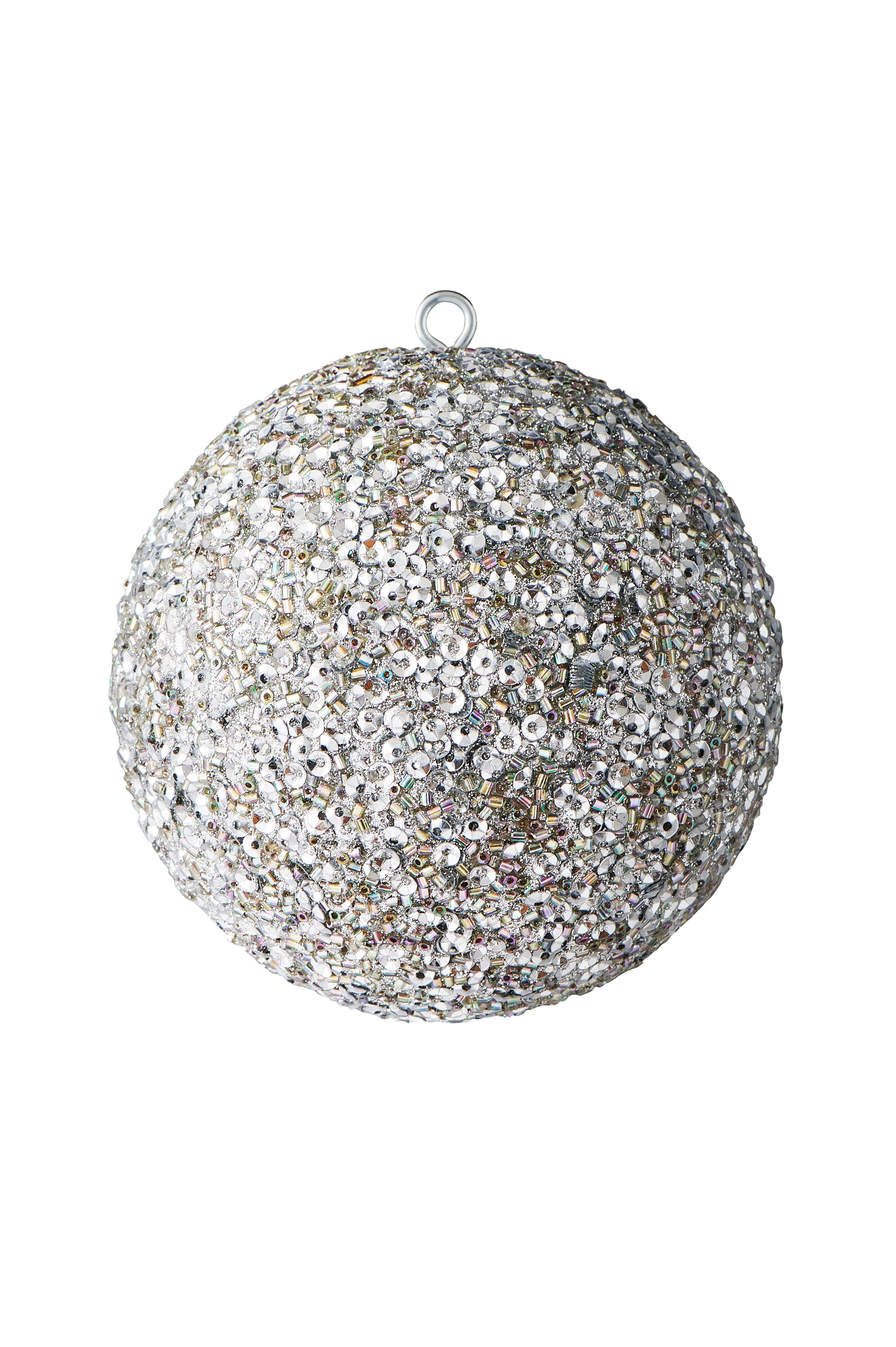 Opium, Weihnachtskugel, 10cm, Glitzer, Perlen, Pailletten, silber