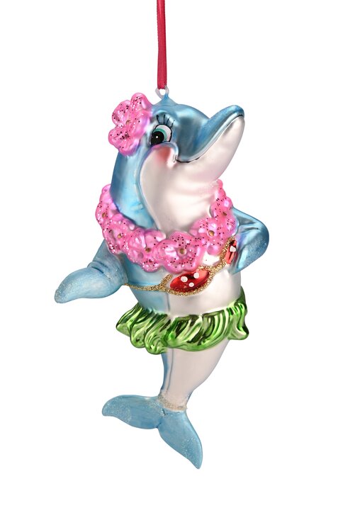 Hänger Delfin mit Blumenkette, blau