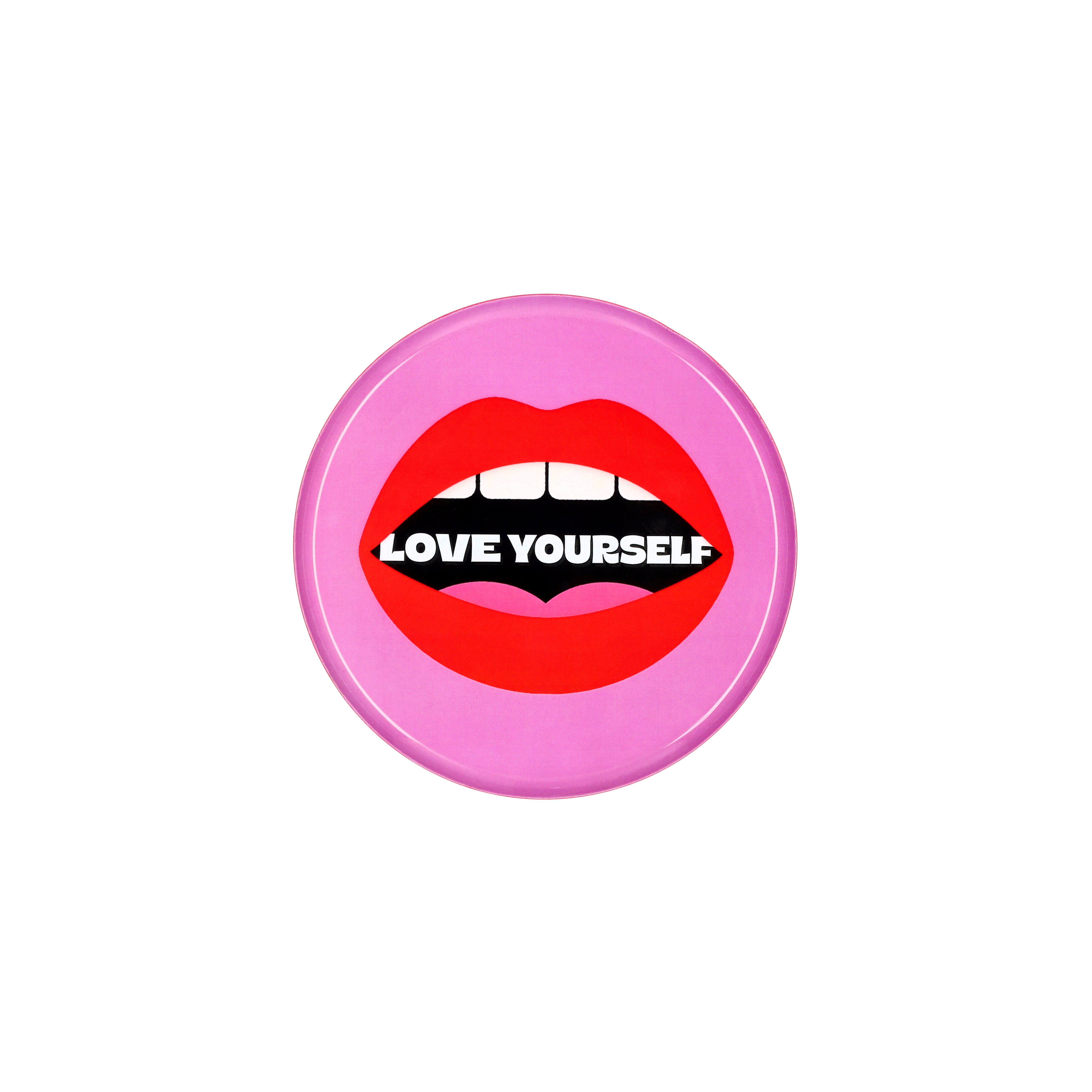 Love Trays, Dekotablett, S,  Motiv: Love yourself , rund, rosa