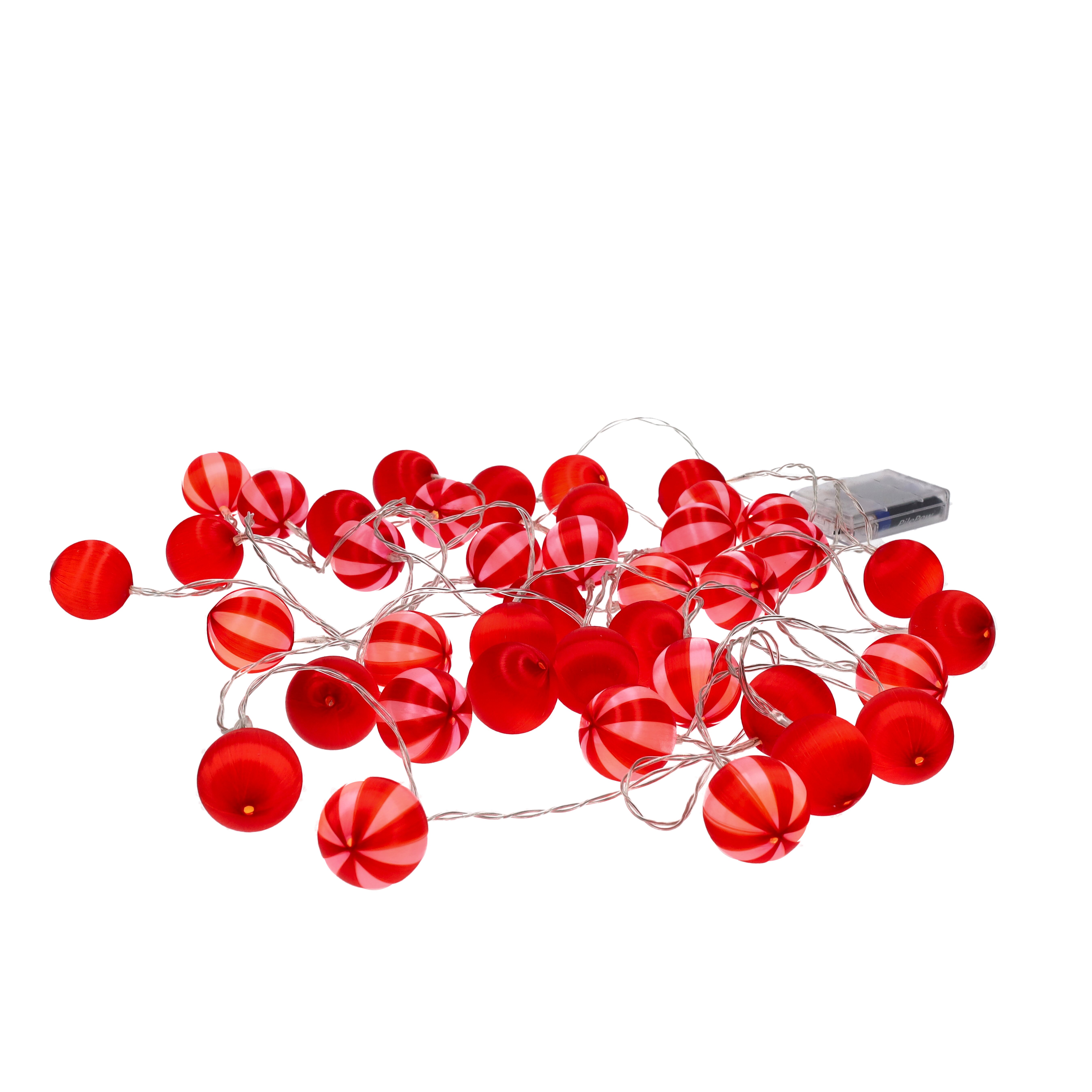 Chinois, LED garland christmas balls, solid/stripes, red and red/pink