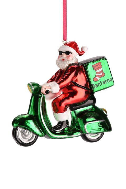 Hänger Santa auf Motorroller, rot/grün