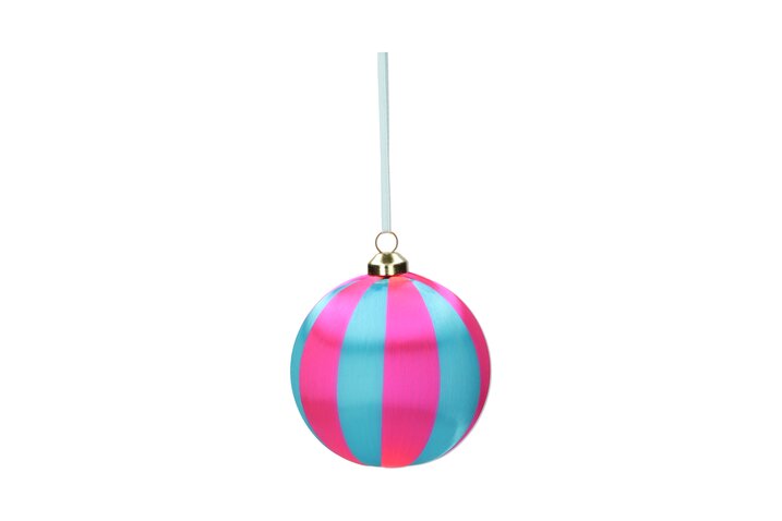 Chinois, christmas ball, 8cm, stripes, pink/turquoise