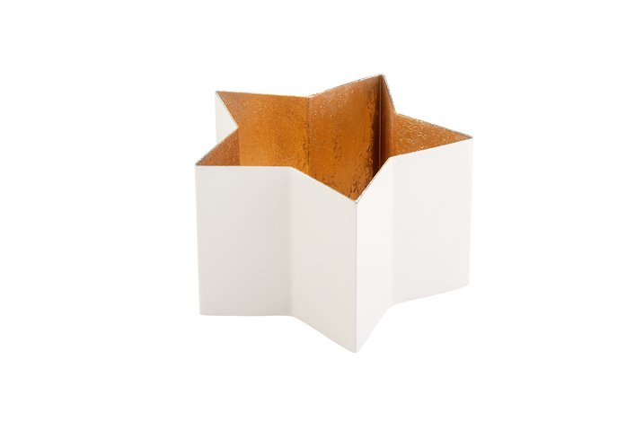 Madras, Windlicht, Stern, M, weiß/gold