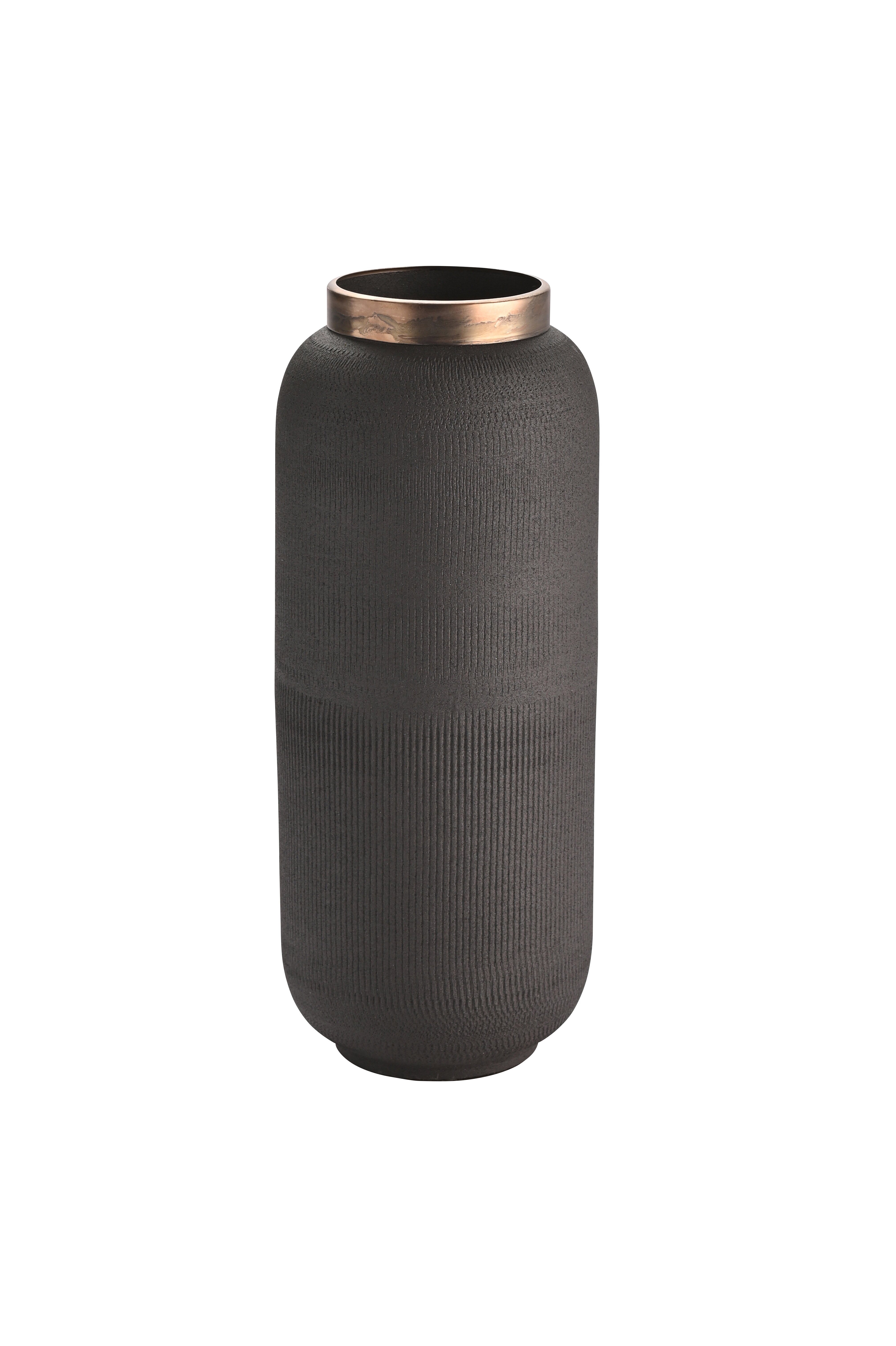 Saigon, Vase mit Metallring und Struktur, M(H32cm), matt, schwarz/antik