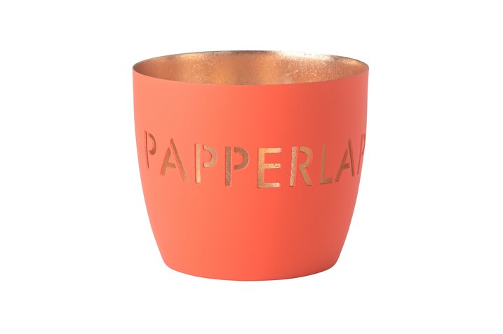 Madras, Windlicht, M, Motiv: Papperlapapp, neon orange/gold