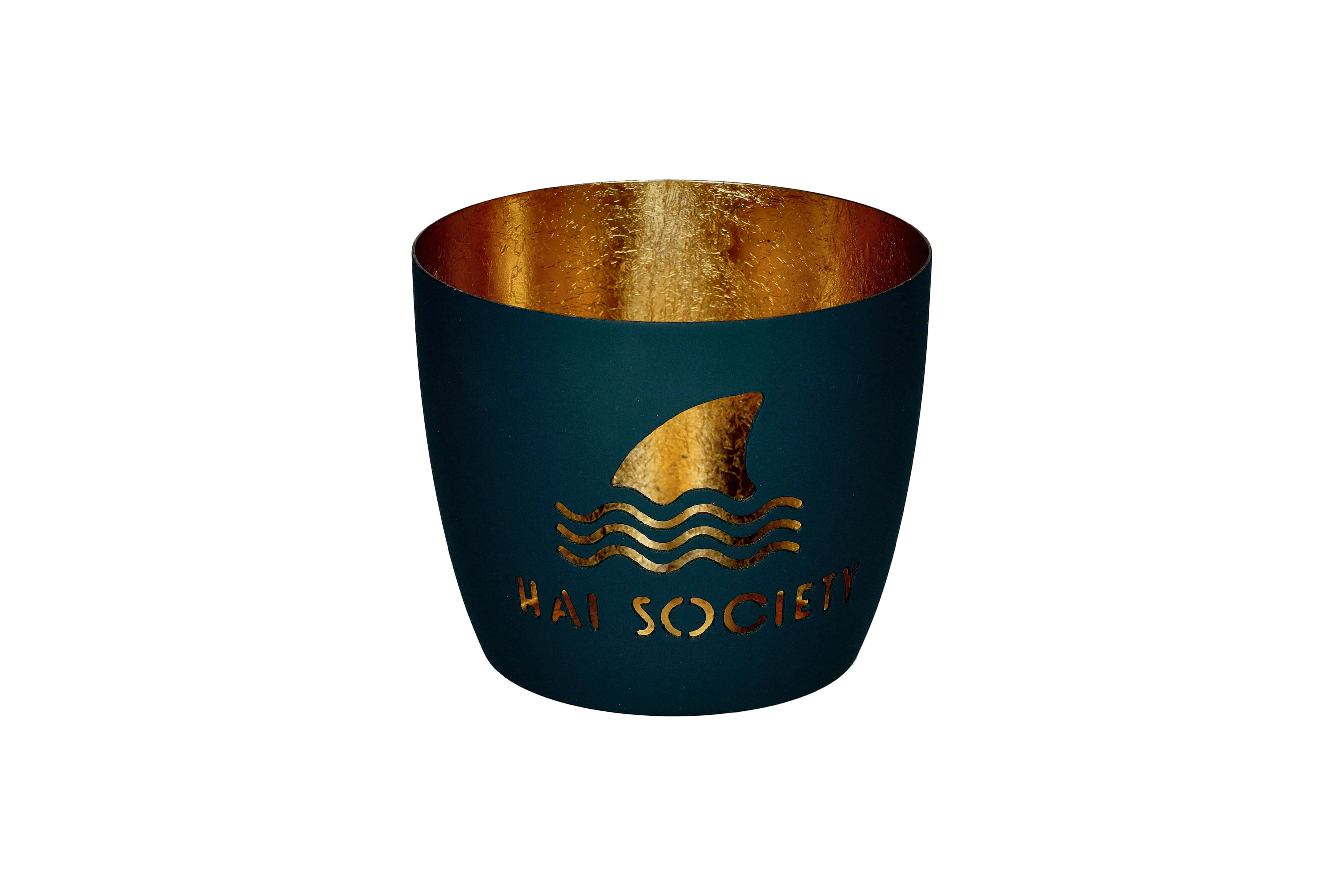Madras, Windlicht, M, Motiv: Hai Society, powder blue/ gold