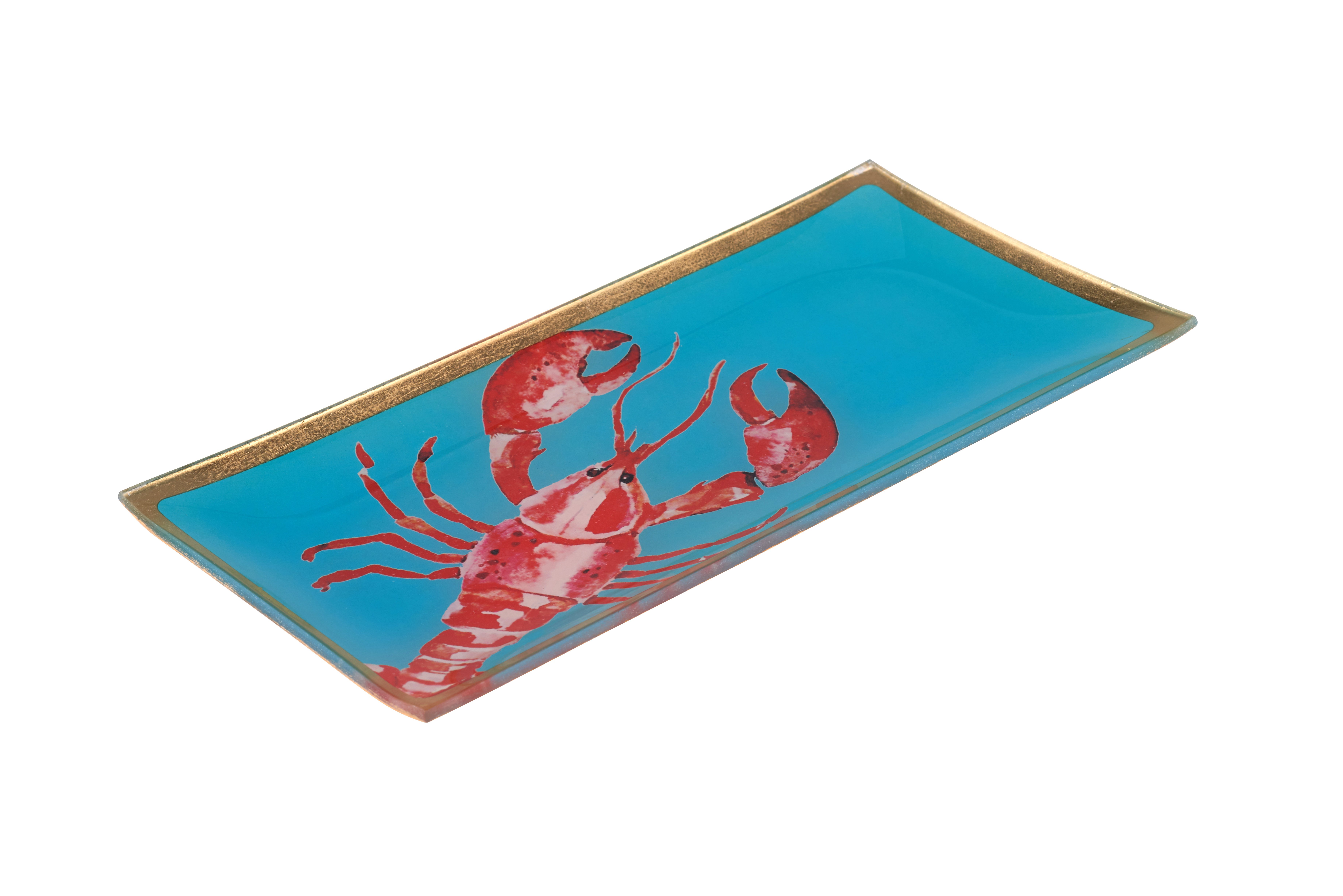 Love Plates, glass plate, L, Cote D´Azur, lobster, turquoise/red