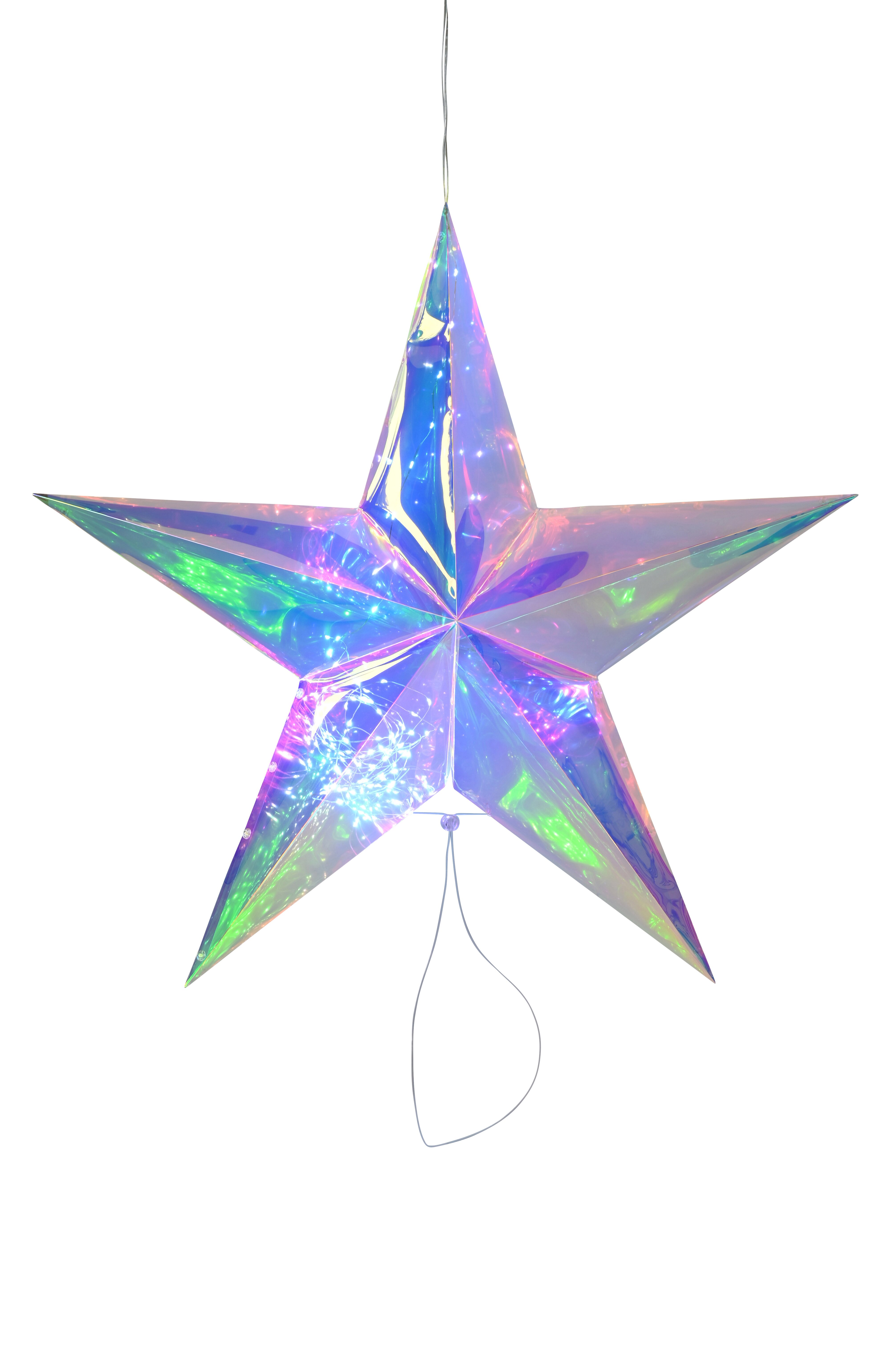 Glow, star 3D w. led, L, iridescent