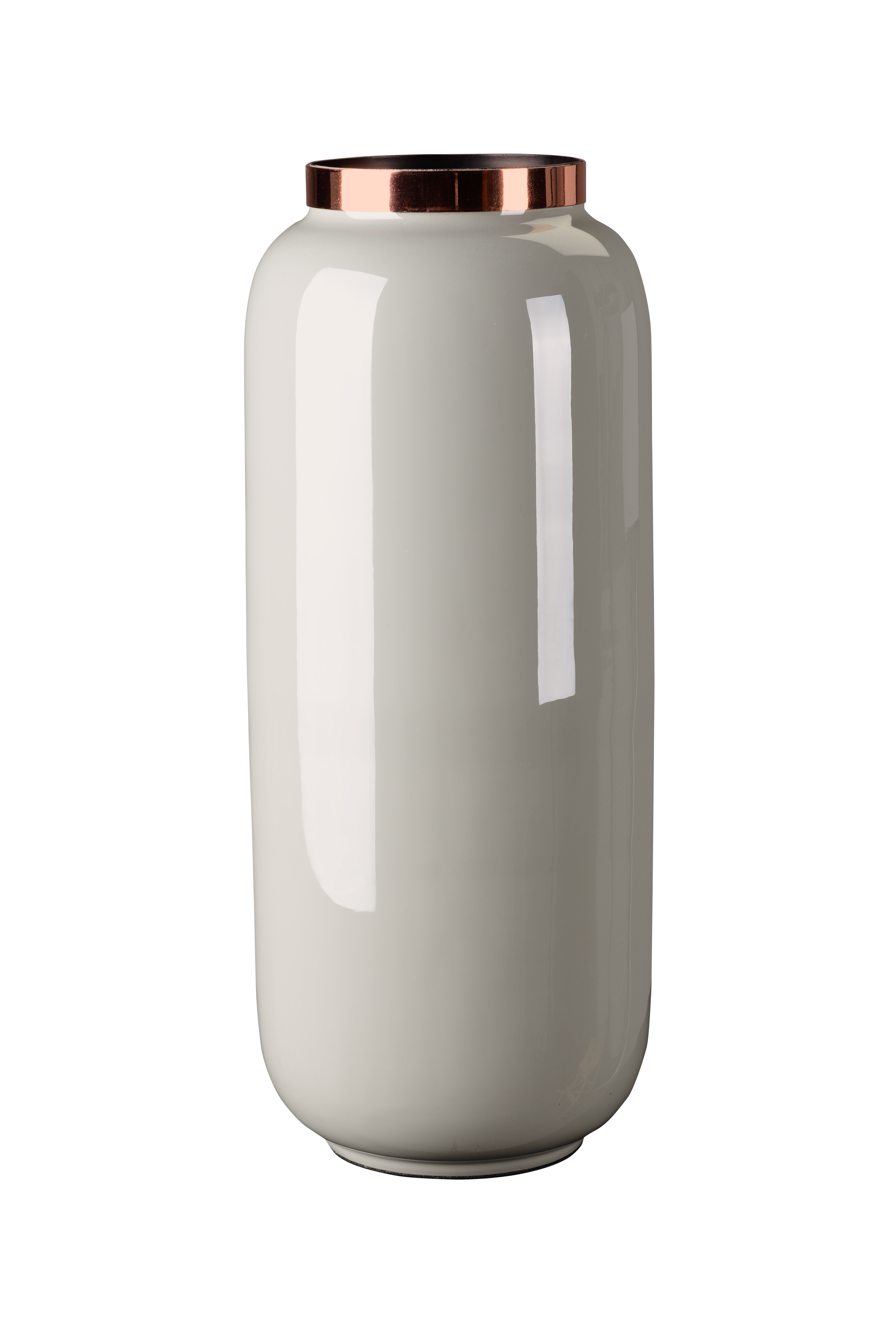 Saigon, Vase mit Metallring, M(H32cm), hellgrau/kupfer