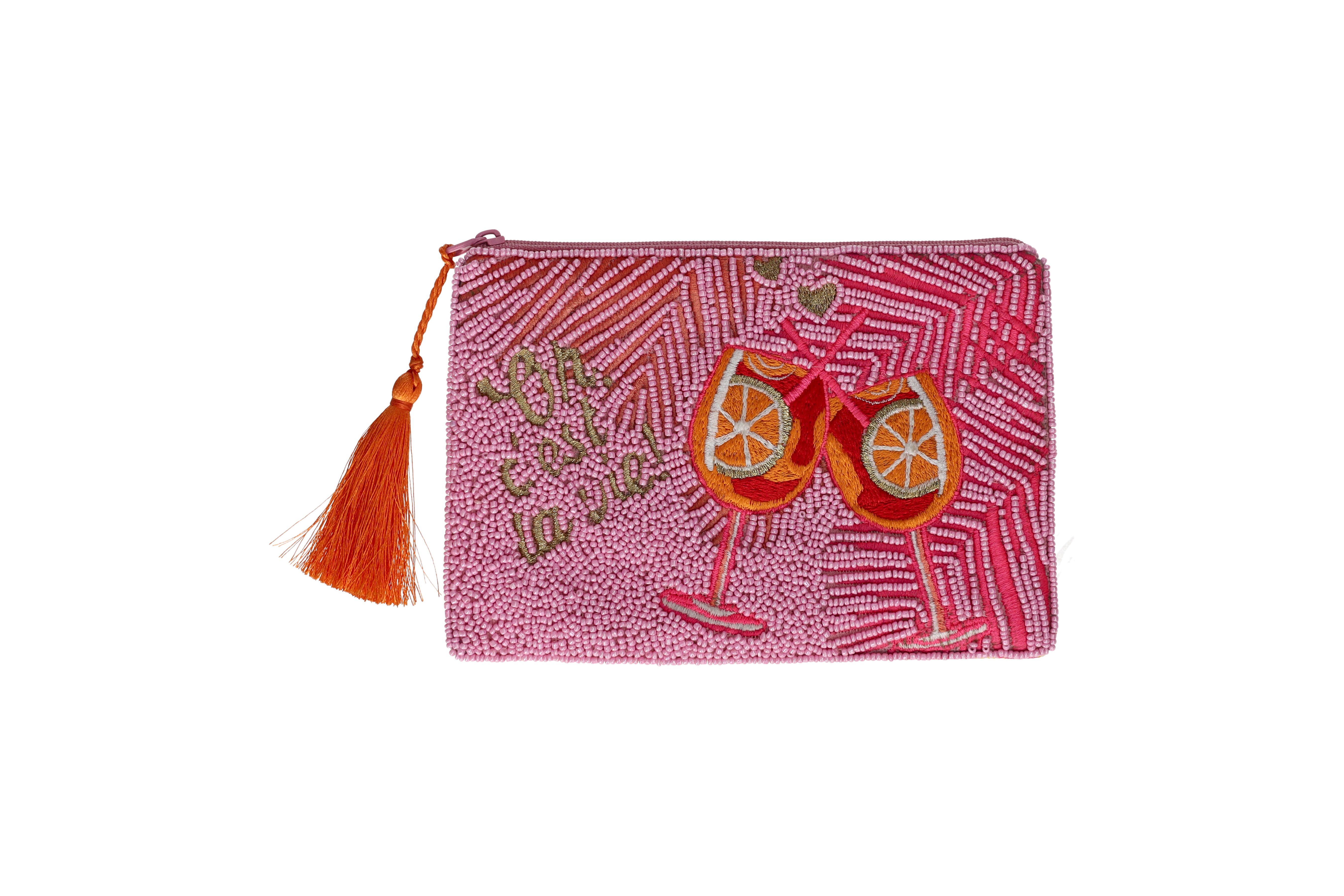 Elodie, cosmetic bag, M, motive: oh c´est la vie, pink