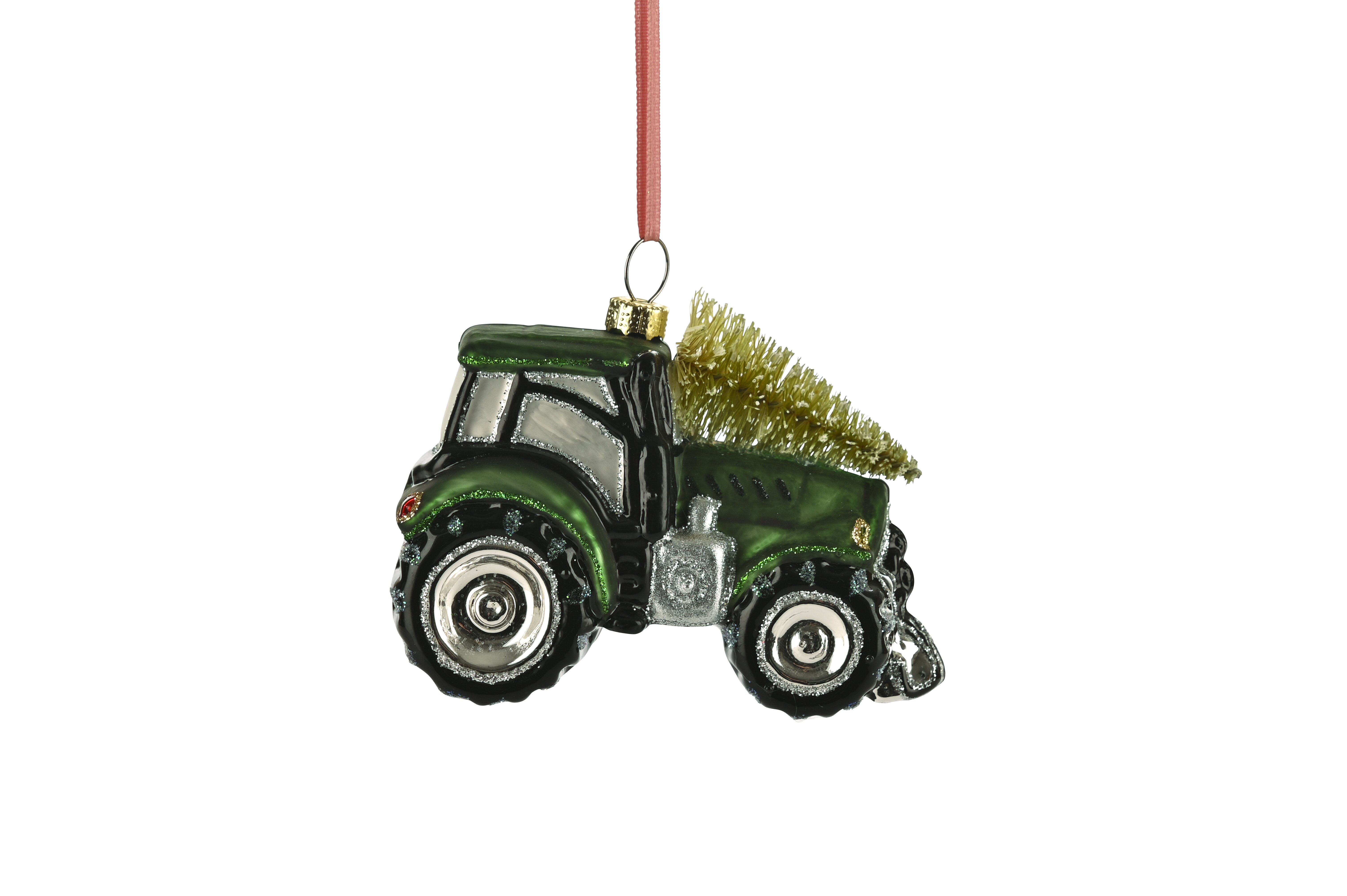 Hänger Traktor mit Weihnachtsbaum, grün