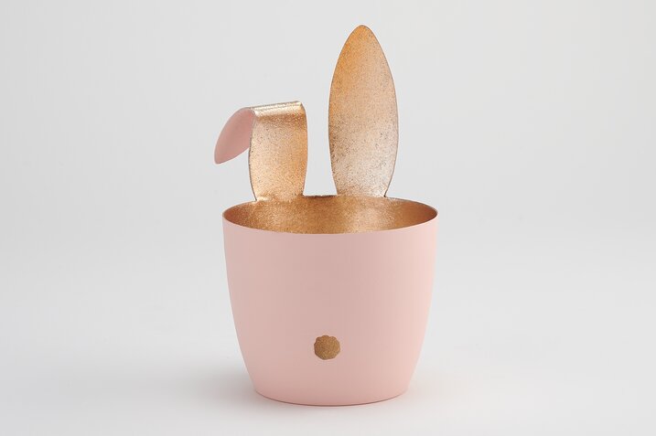 Madras, votive, M, motive: bunny w. bent ear, pastel pink/gold