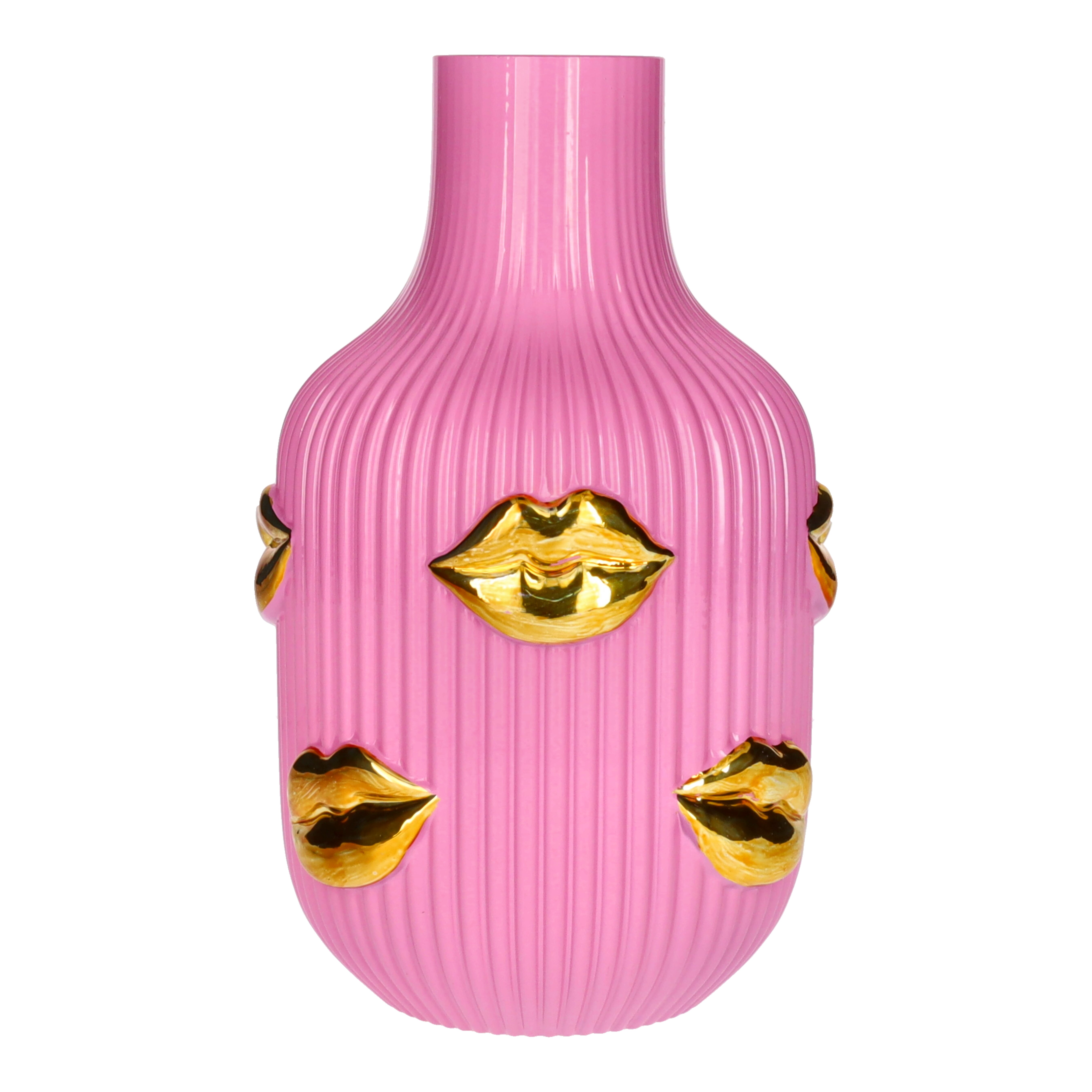 L´amour, Vase, H(25cm), Lippen Gold, rosa, gs