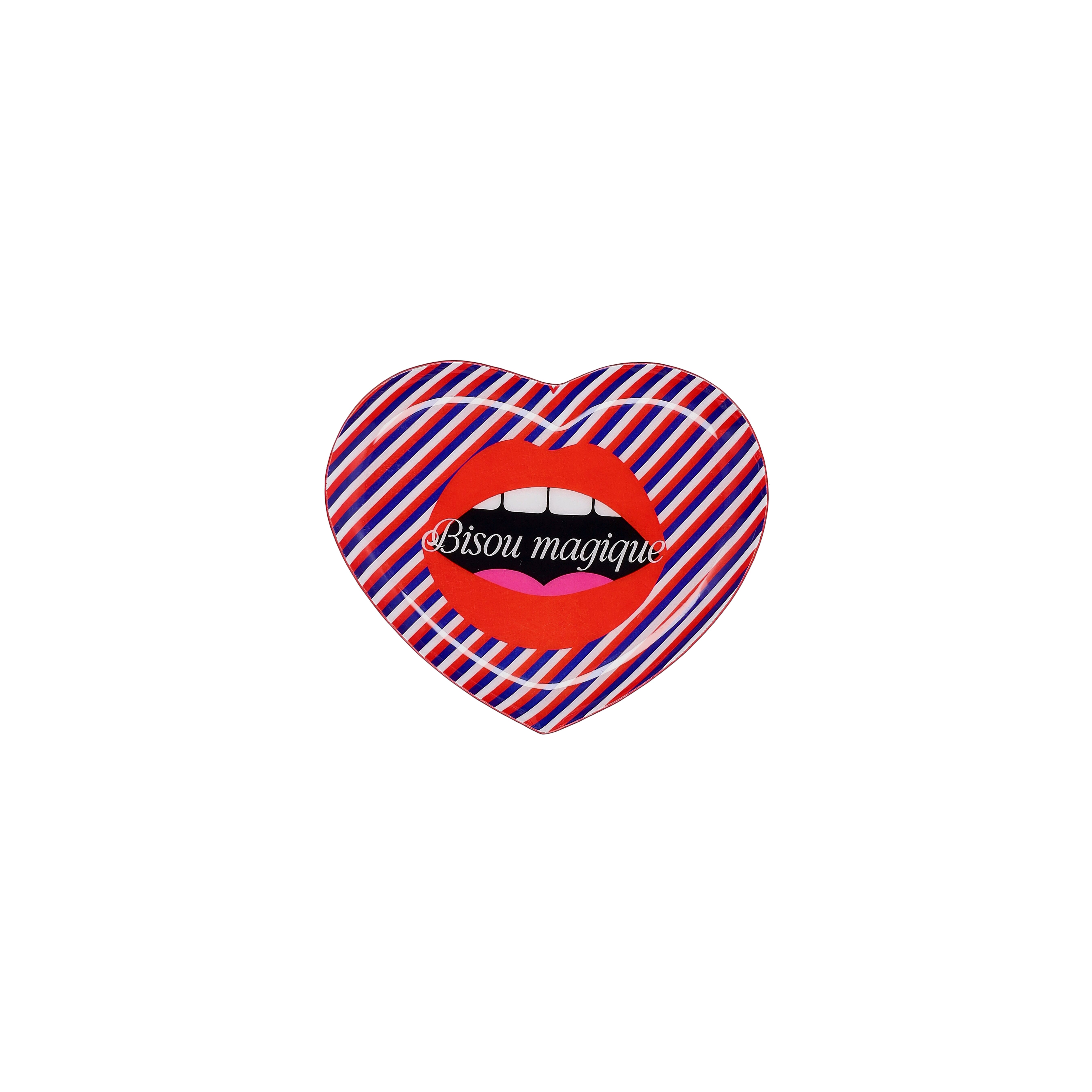 Love Trays, Dekotablett, XS, Motiv: Bisou magique, Herzform, mehrfarbig