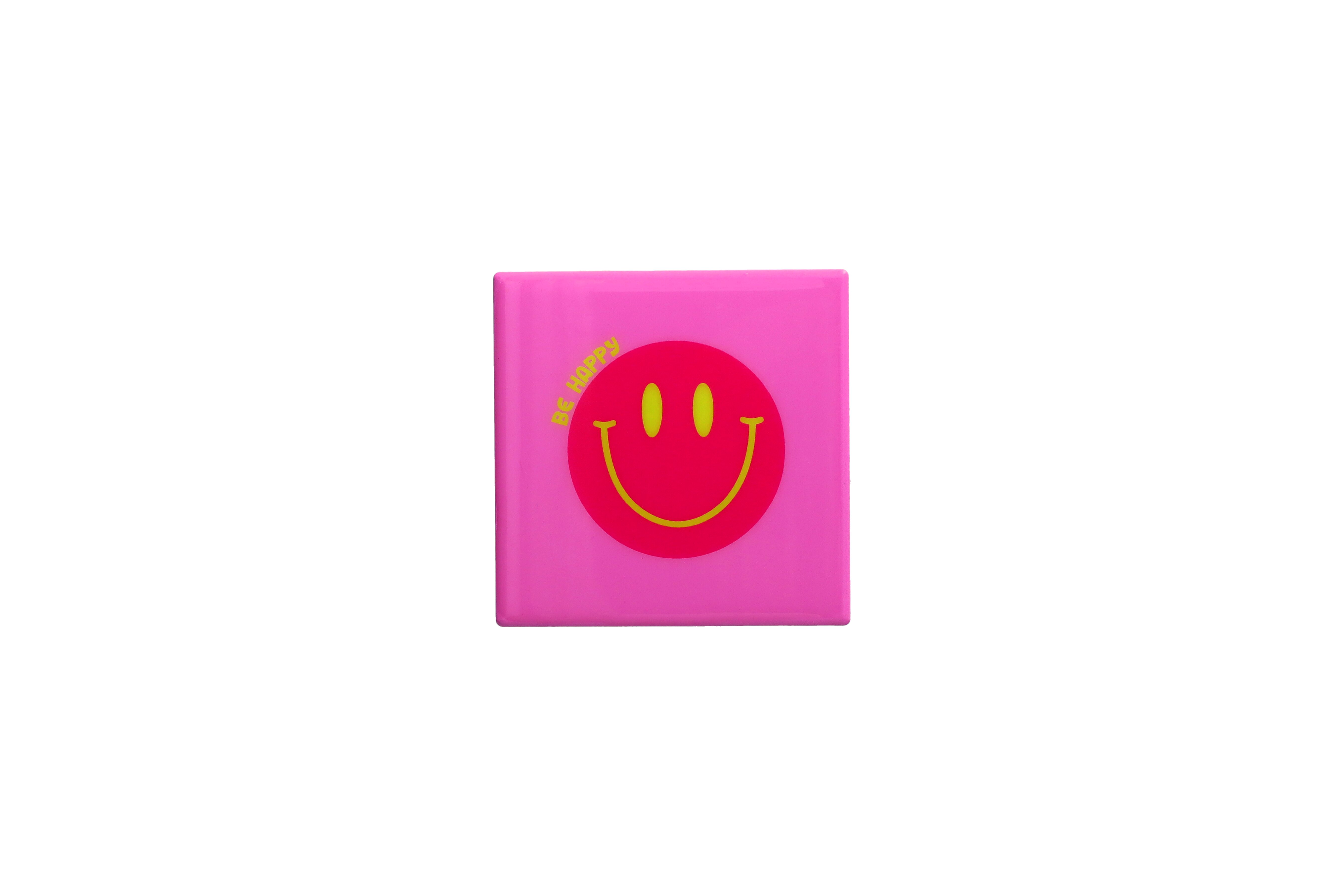 Love Tiles, coaster, Motive: smiling face, neon pink/neon yellow