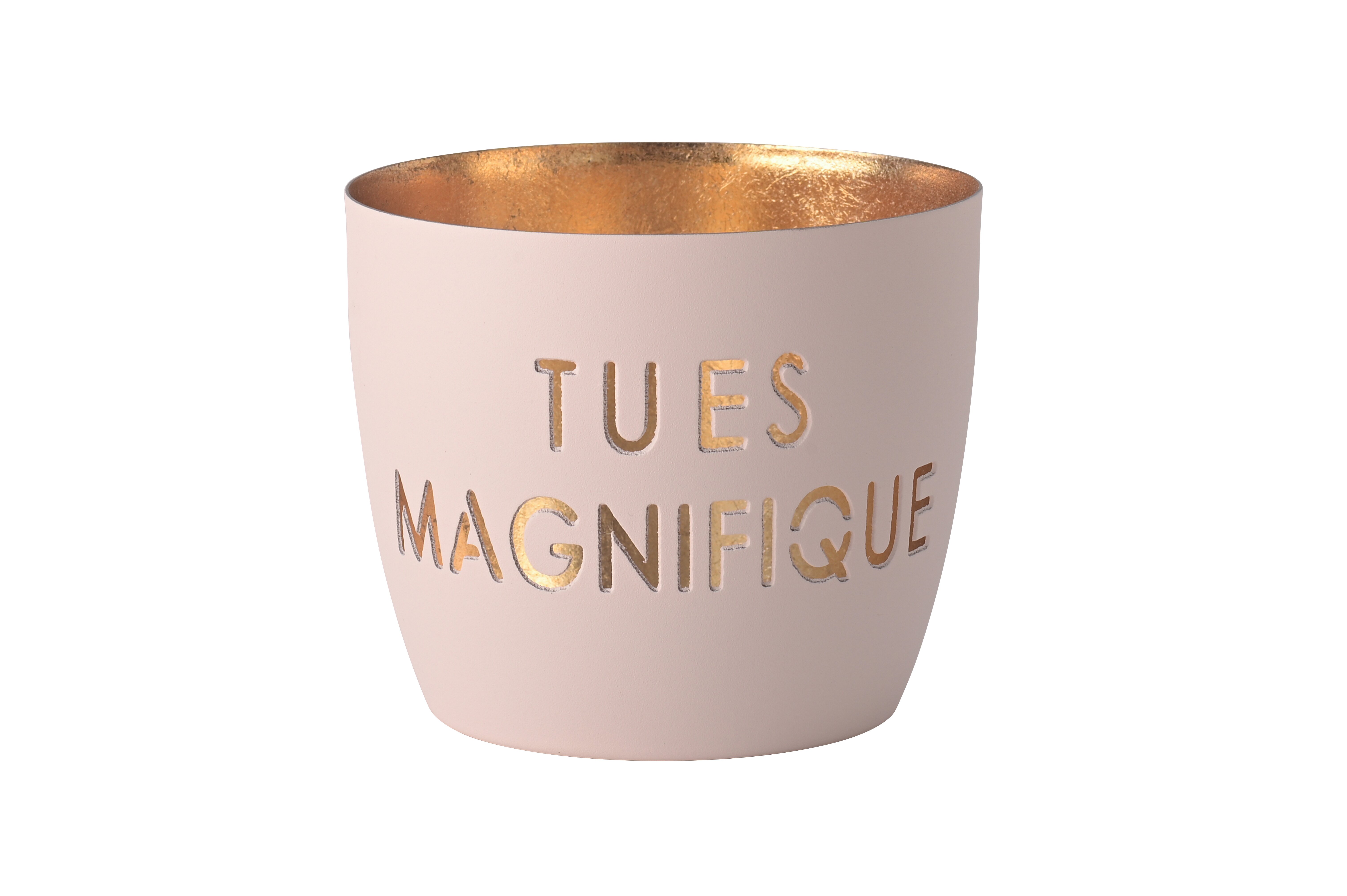 Madras, Windlicht, M, Motiv: Tu es magnifique, pastellrosa/gold