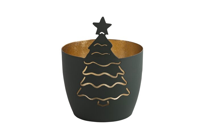 Madras, Windlicht, M, Motiv: Tannenbaum, dark olive/gold